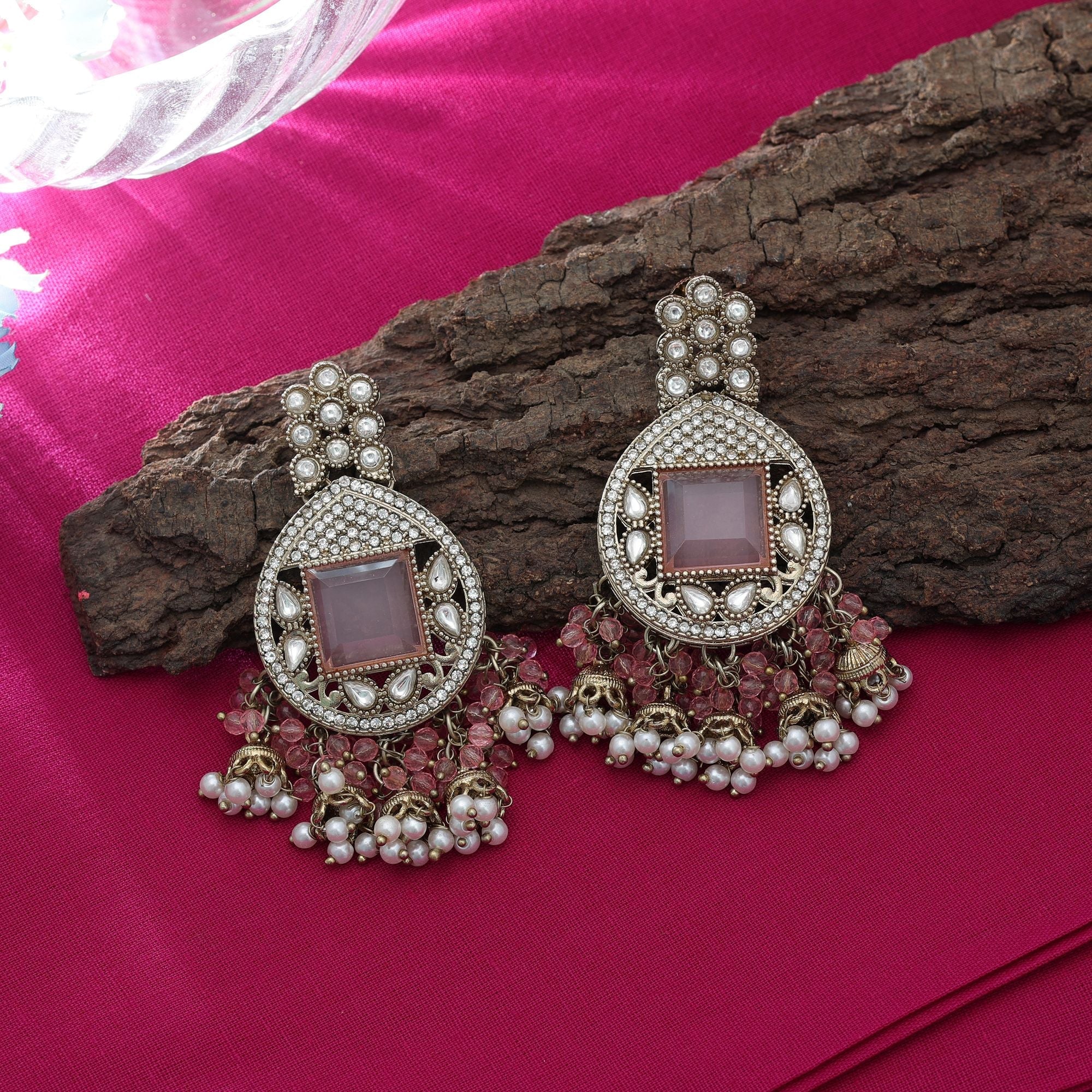 Light Pink Kundan Earrings - Bridal