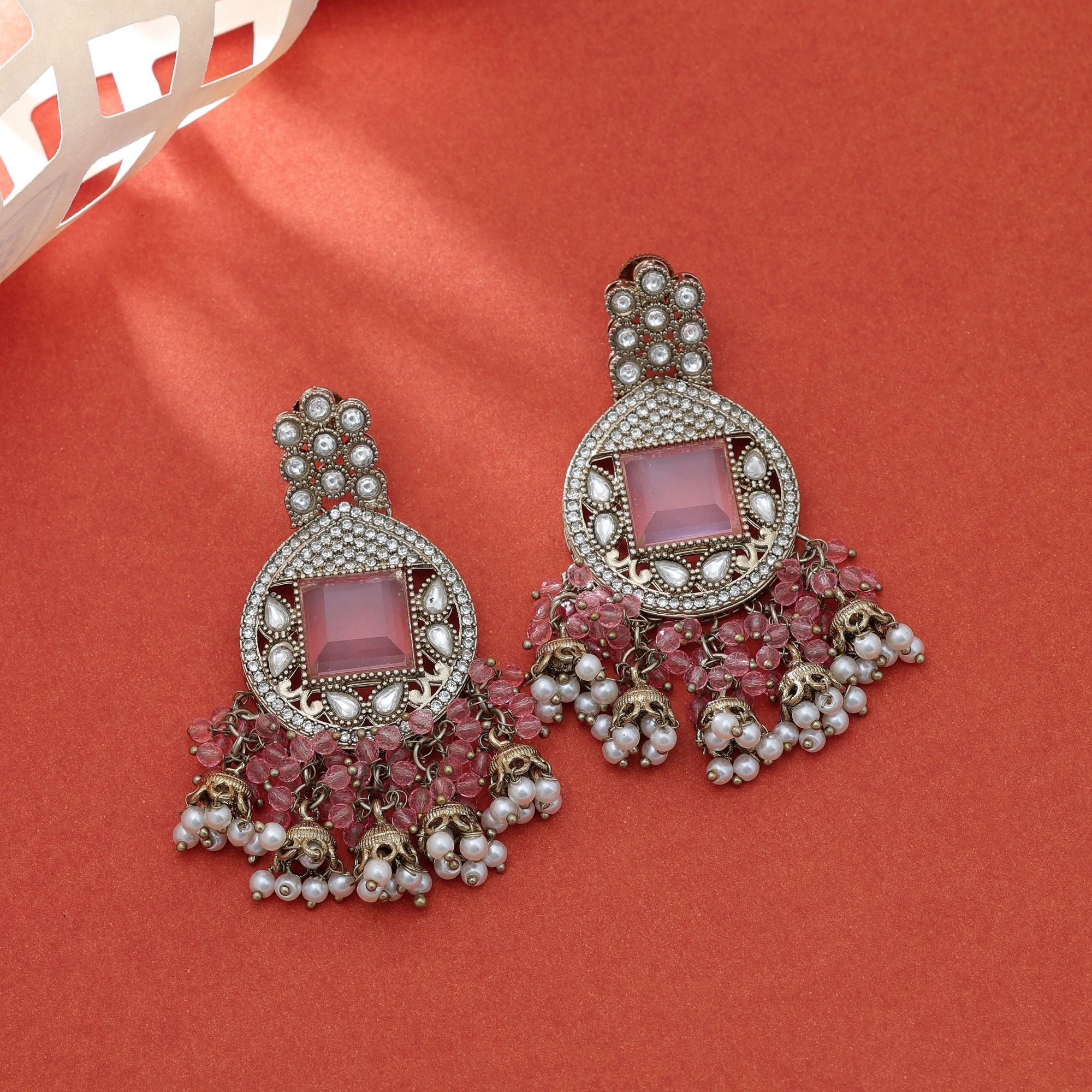 Light Pink Kundan Earrings - Bridal