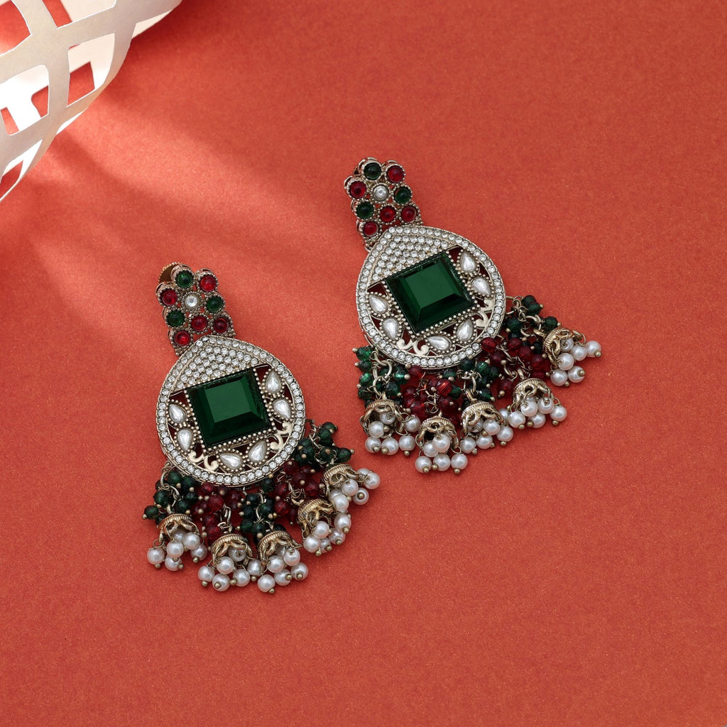 Maroon & Green Kundan Earrings