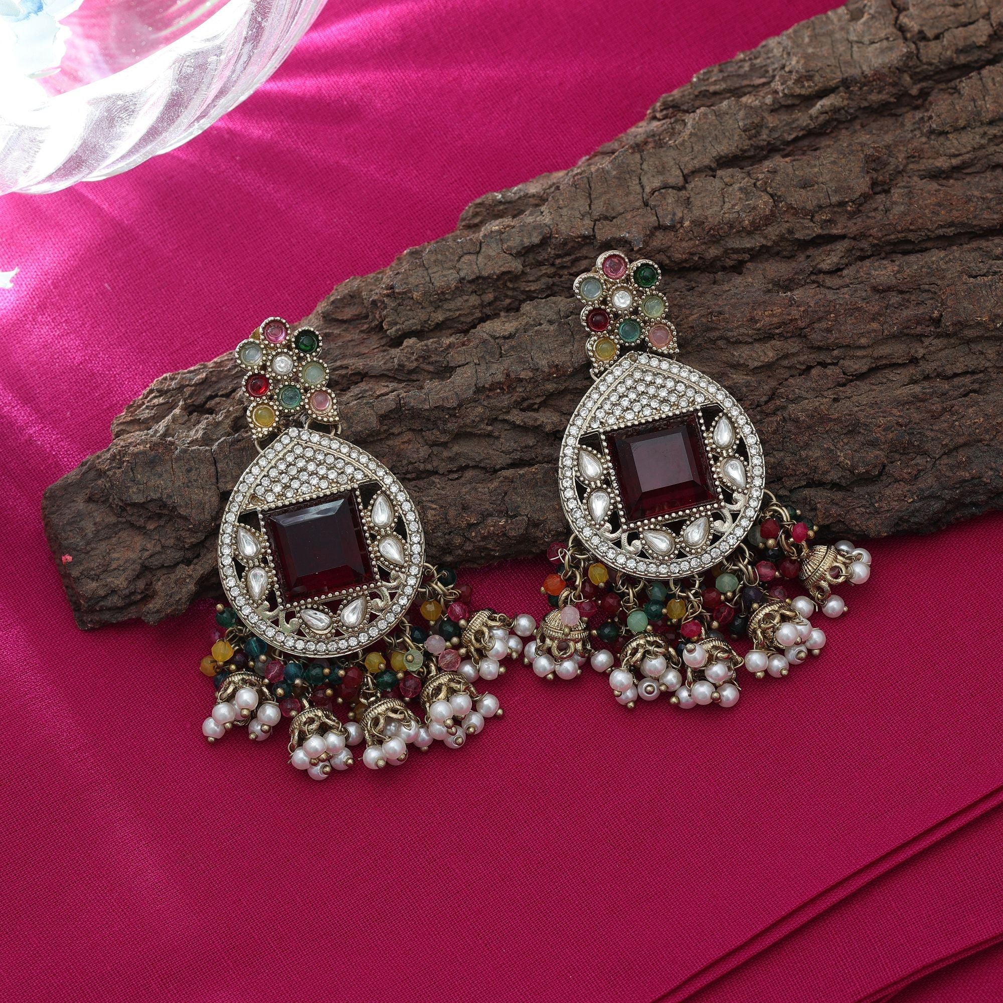Multi-Color Kundan Earrings - Daily Wear