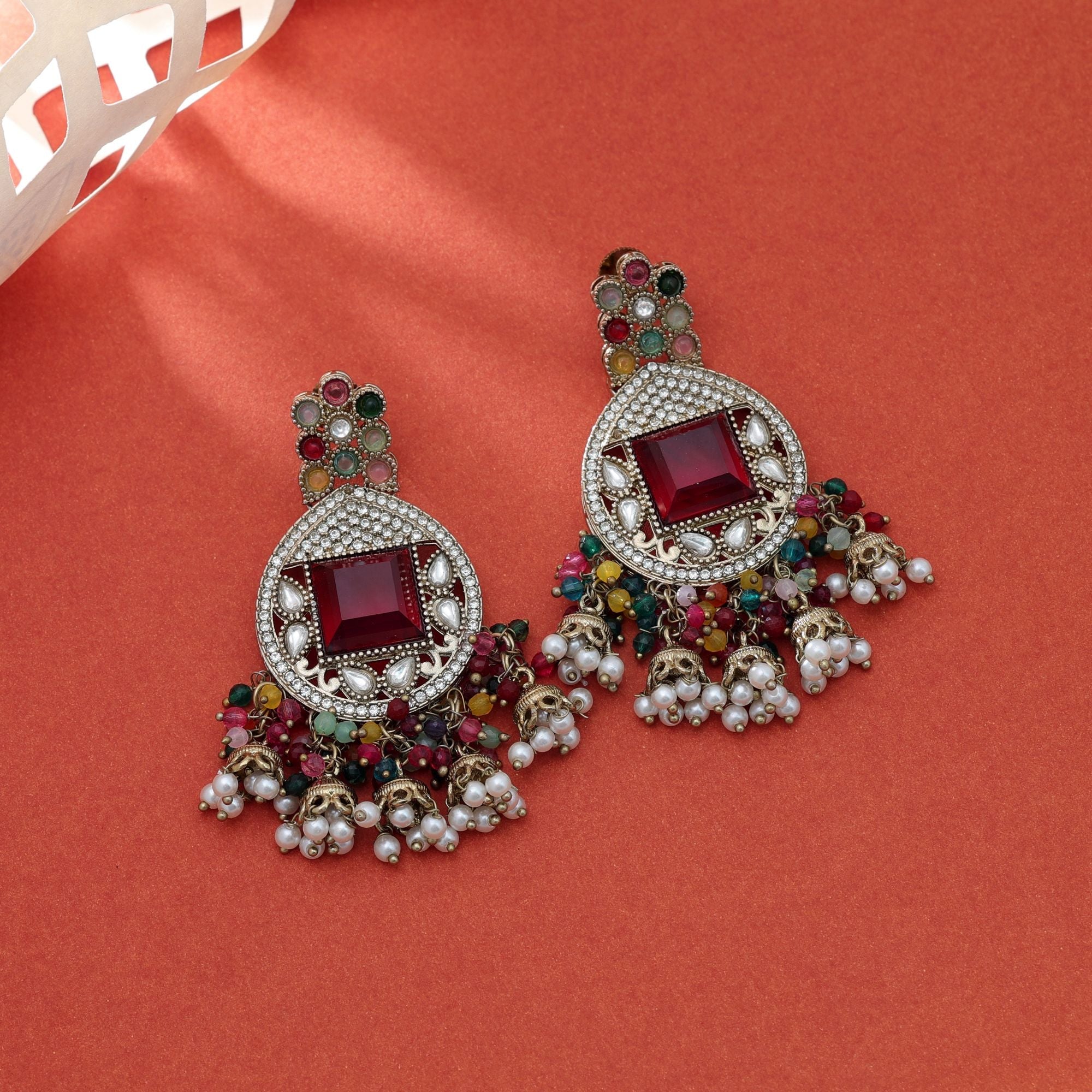 Multi-Color Kundan Earrings - Daily Wear