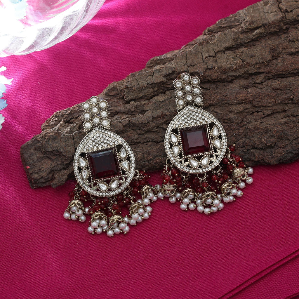 Maroon Kundan Earrings - Ethnic Wear