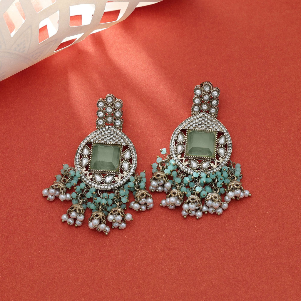 Pista Green Kundan Earrings - Wedding