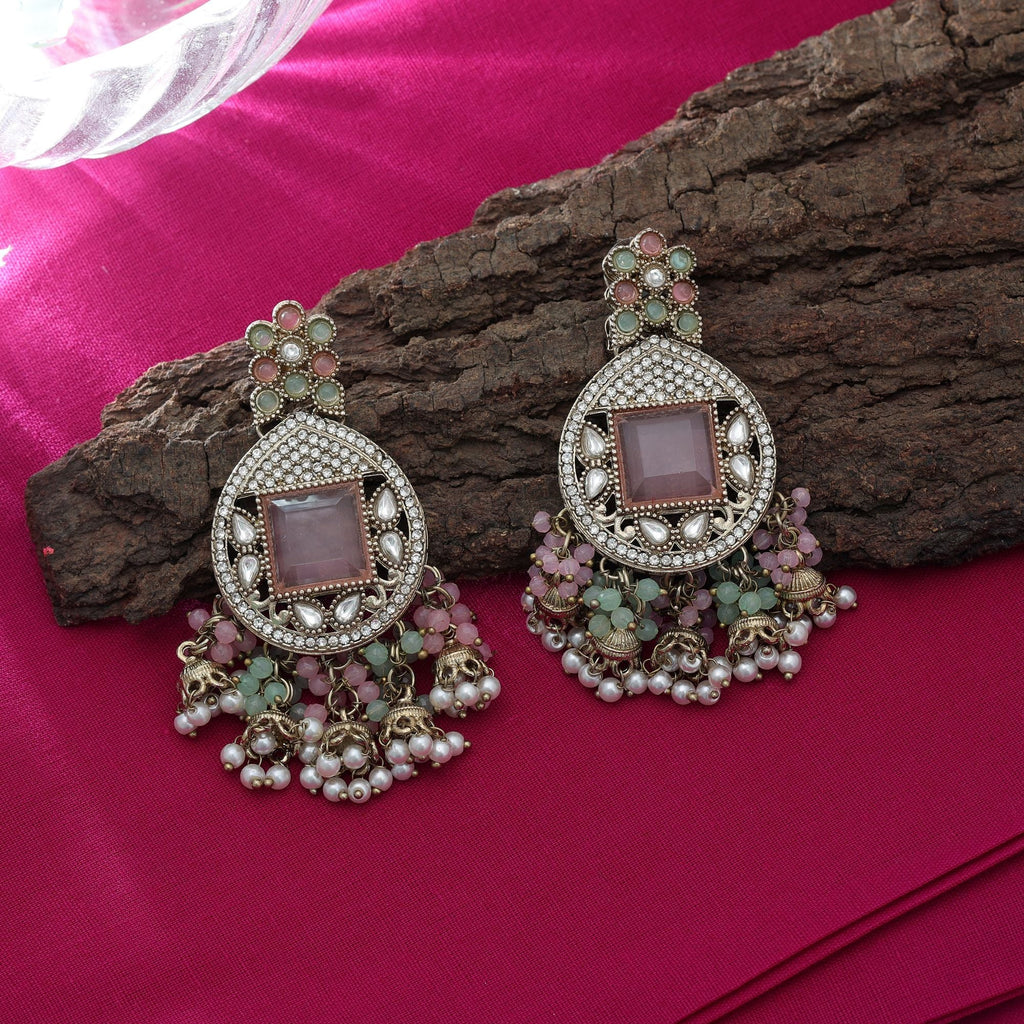 Pink & Pista Green Kundan Earrings