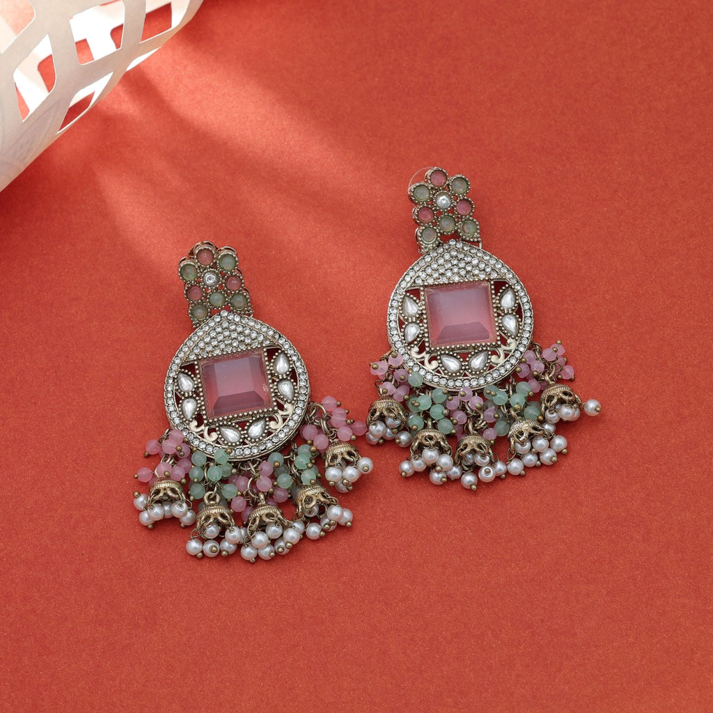 Pink & Pista Green Kundan Earrings