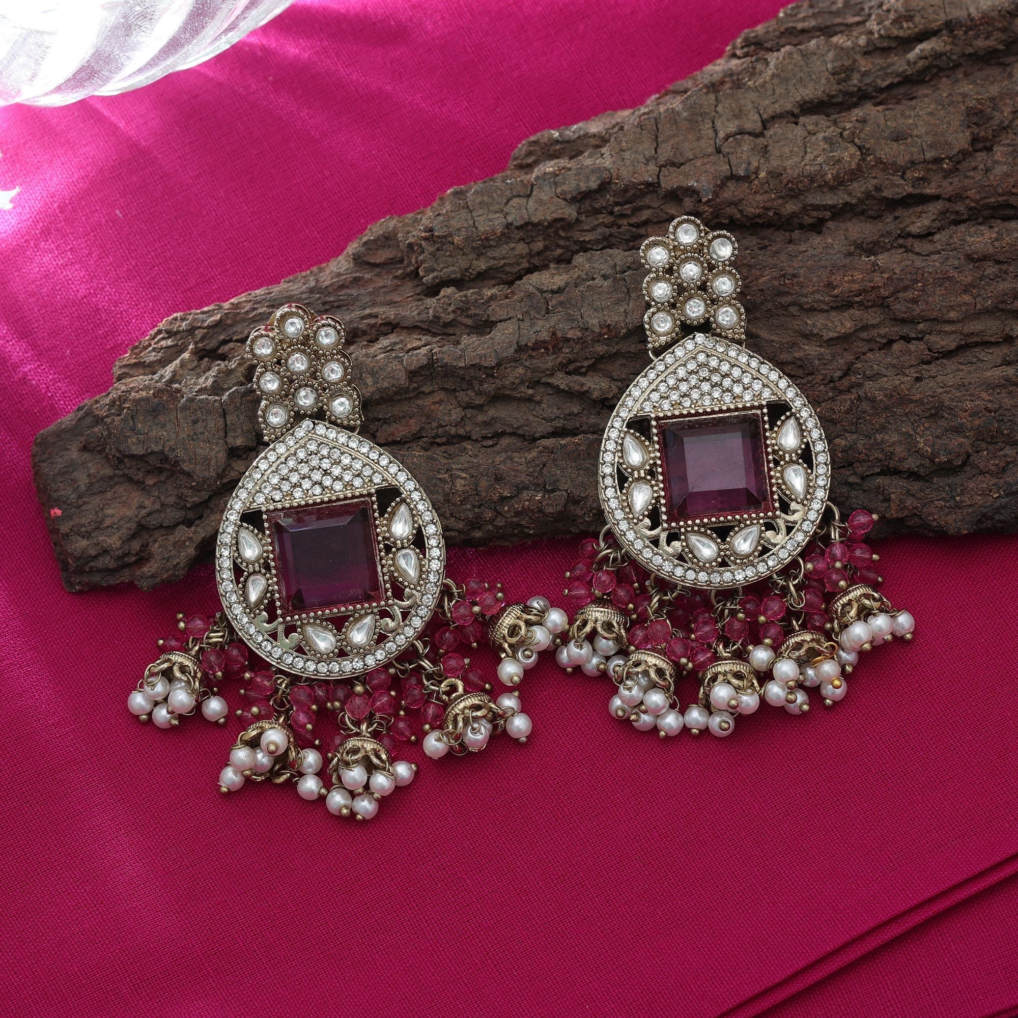 Purple Kundan Earrings - Celebration