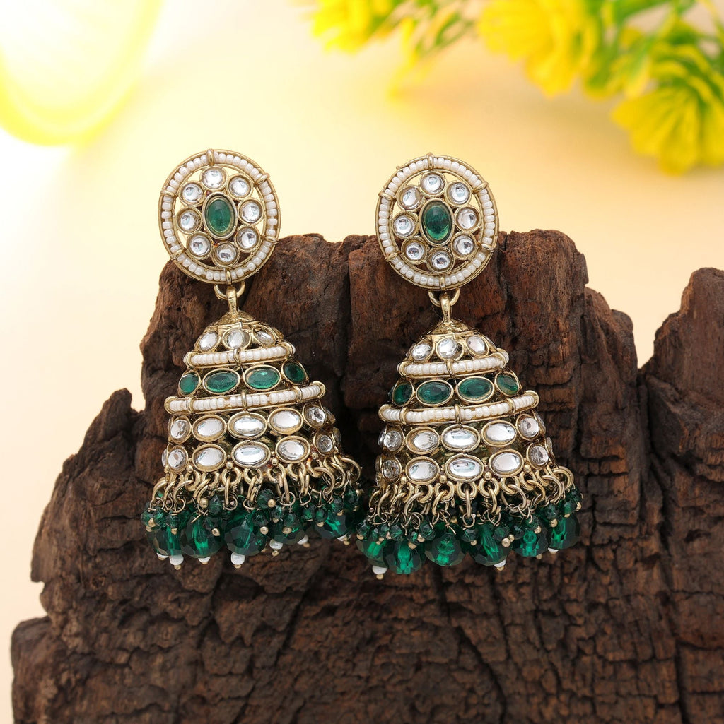 Green Kundan Earrings - Traditional Bridal