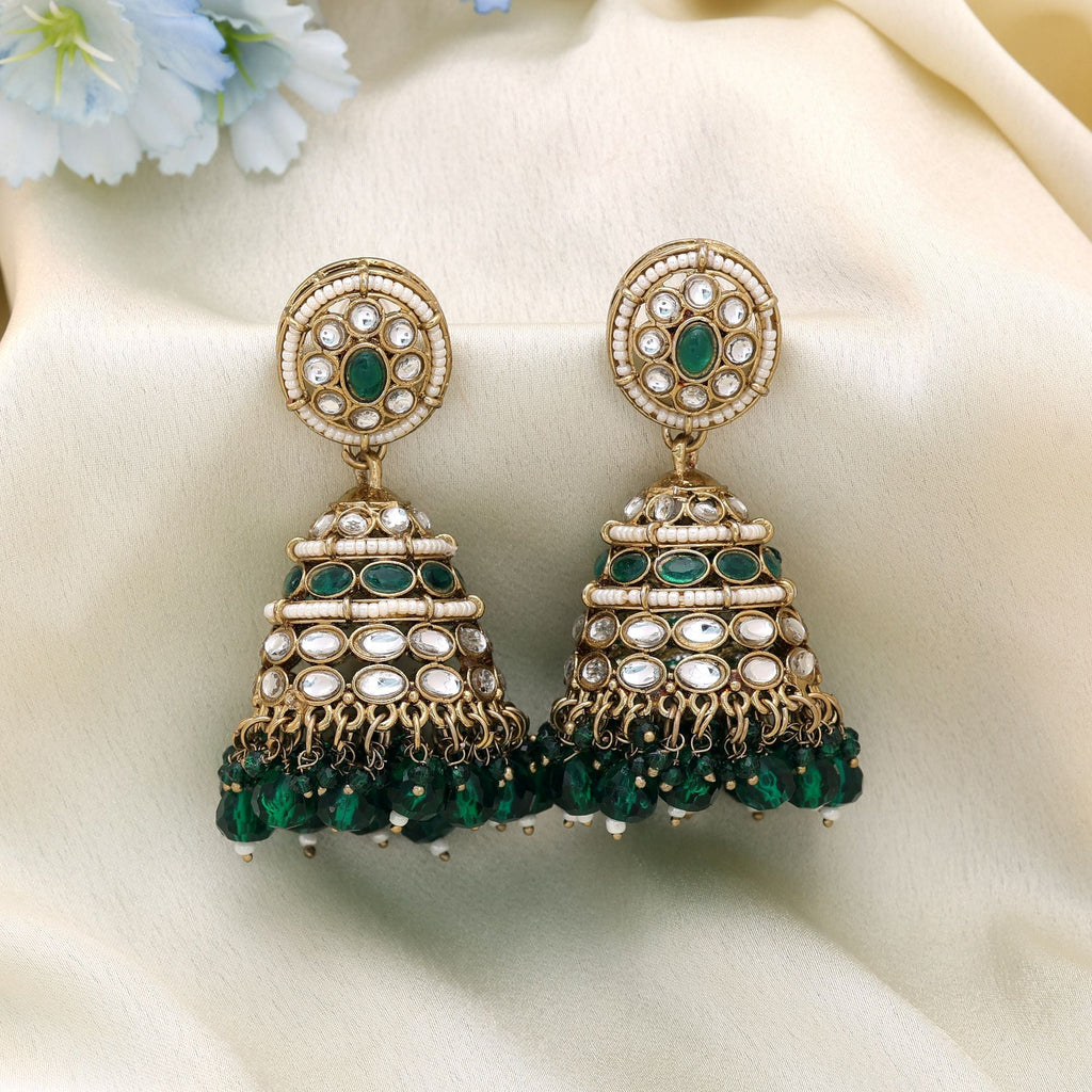 Green Kundan Earrings - Traditional Bridal