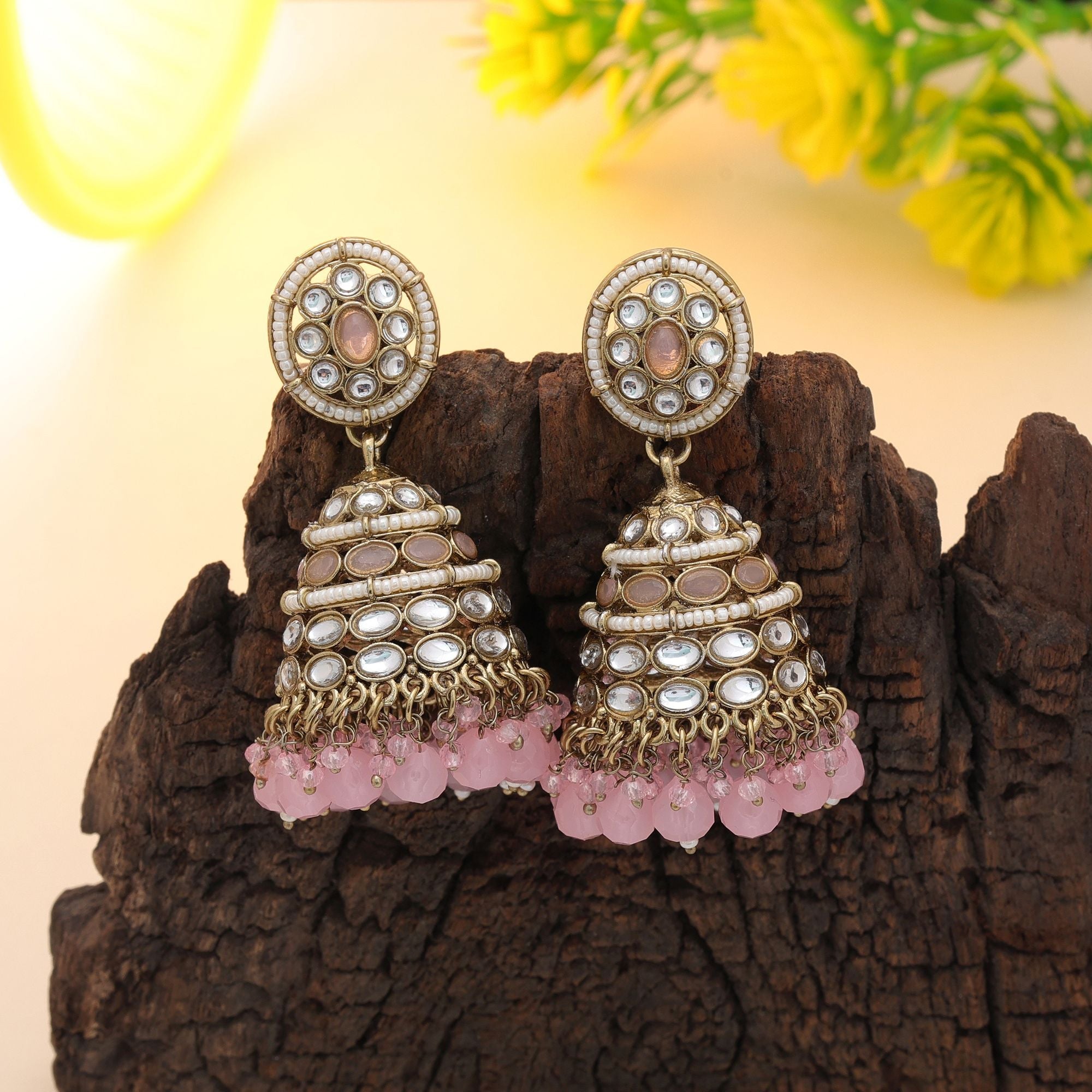 Light Pink Kundan Earrings - Women's Style