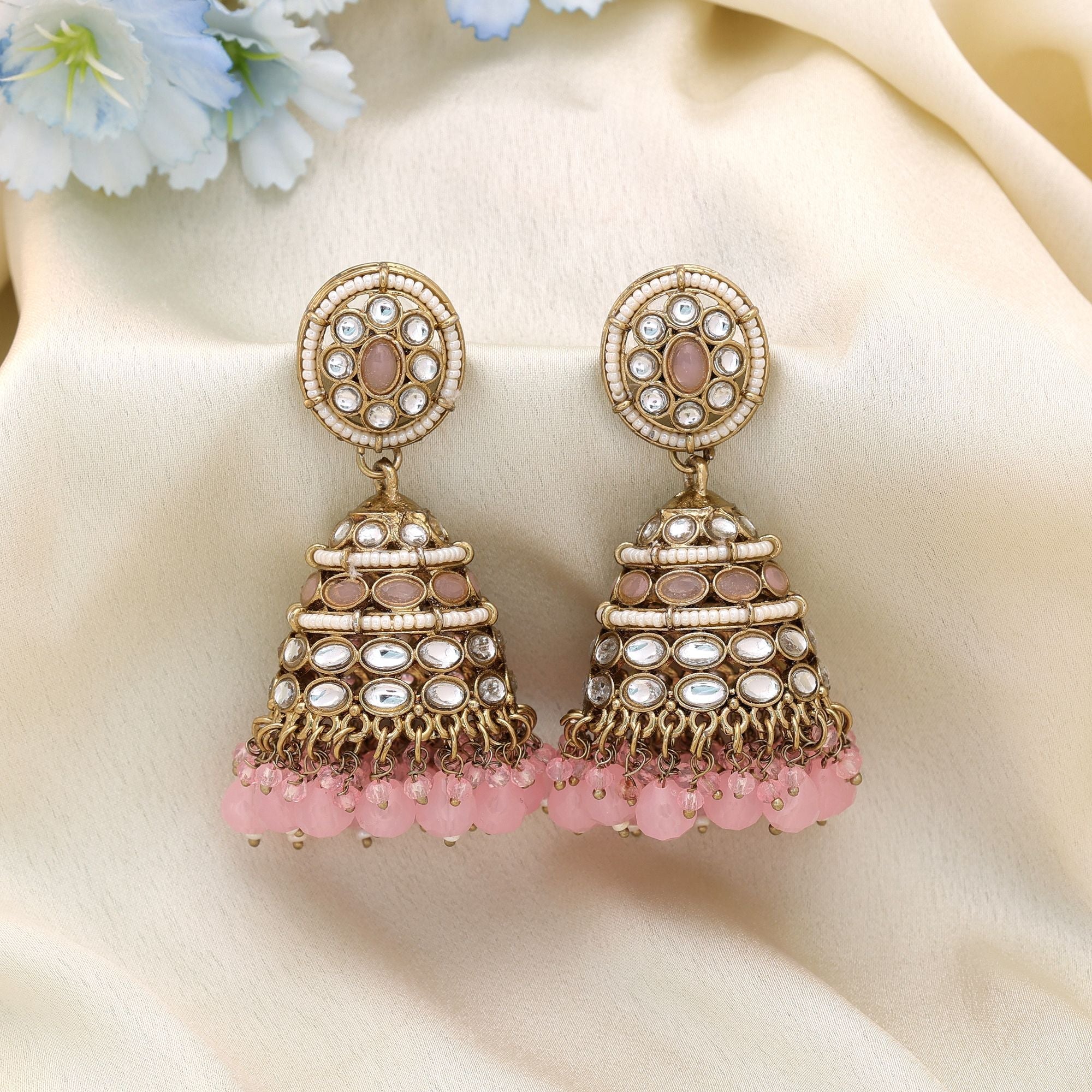 Light Pink Kundan Earrings - Women's Style