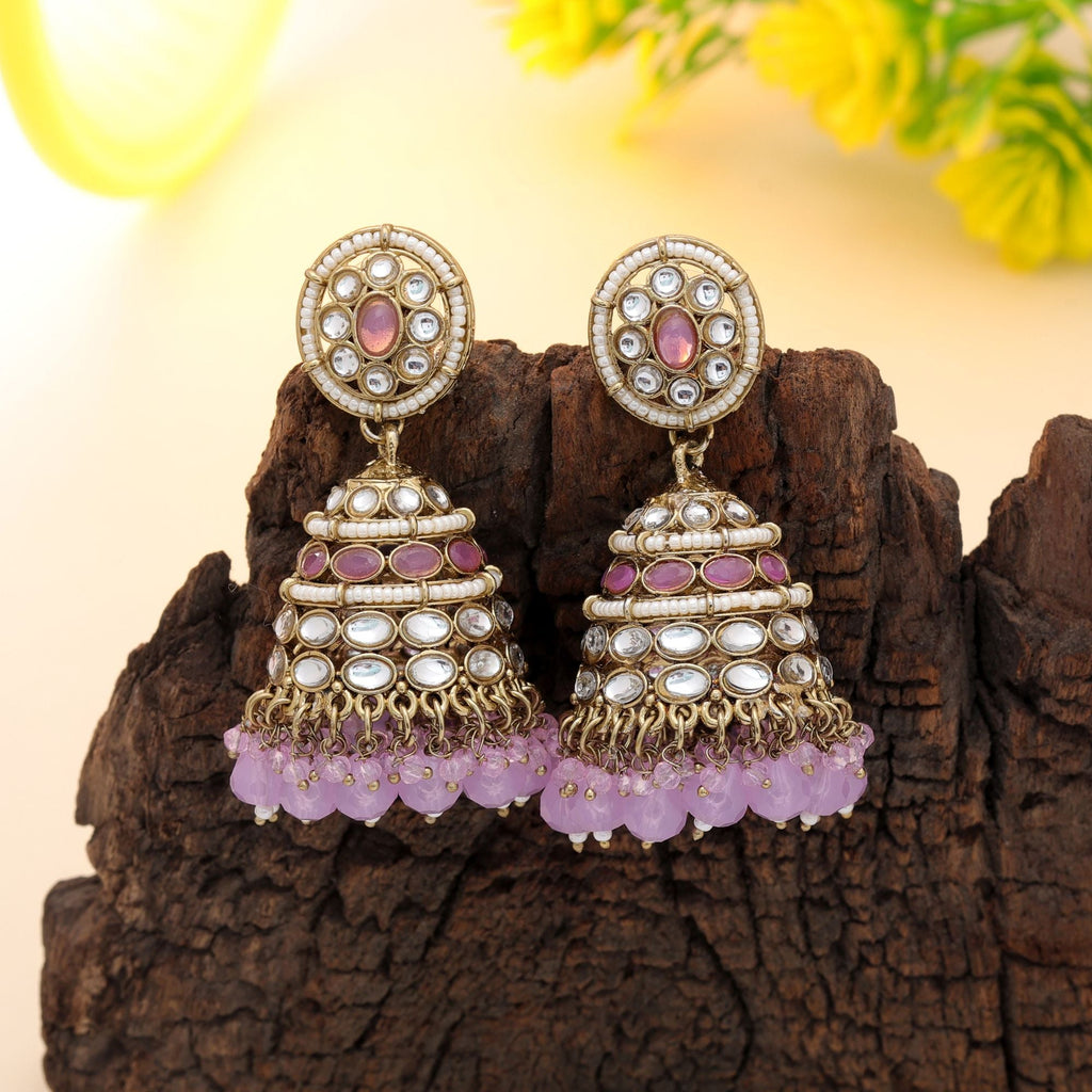 Light Purple Kundan Earrings - Ethnic Style
