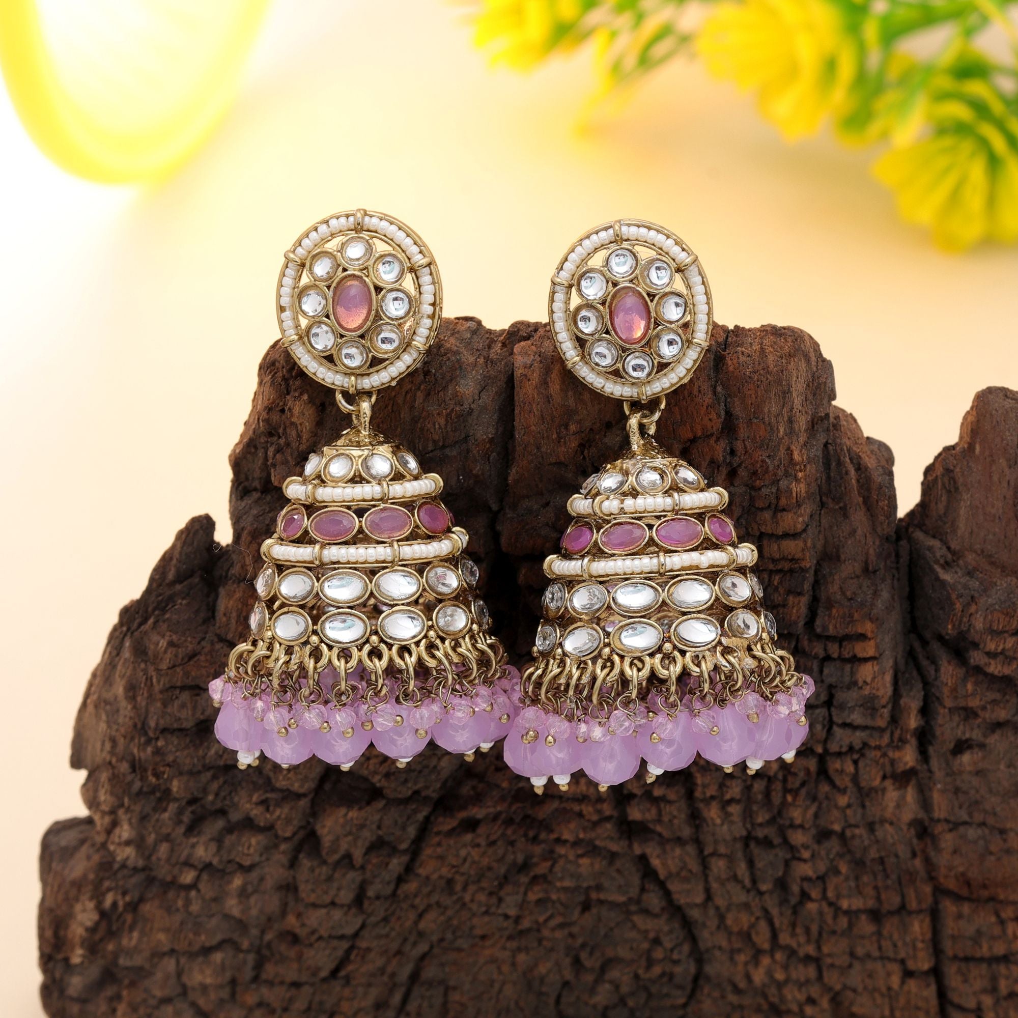 Light Purple Kundan Earrings - Ethnic Style