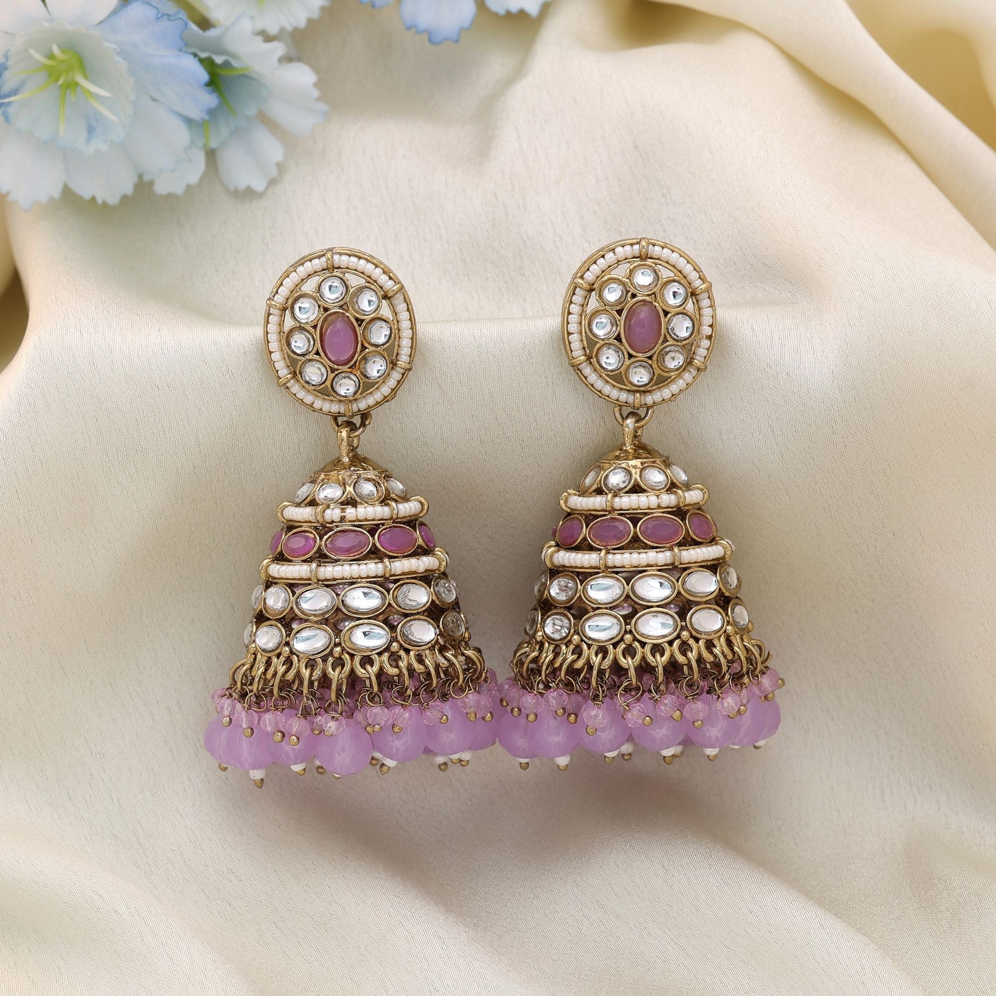Light Purple Kundan Earrings - Ethnic Style