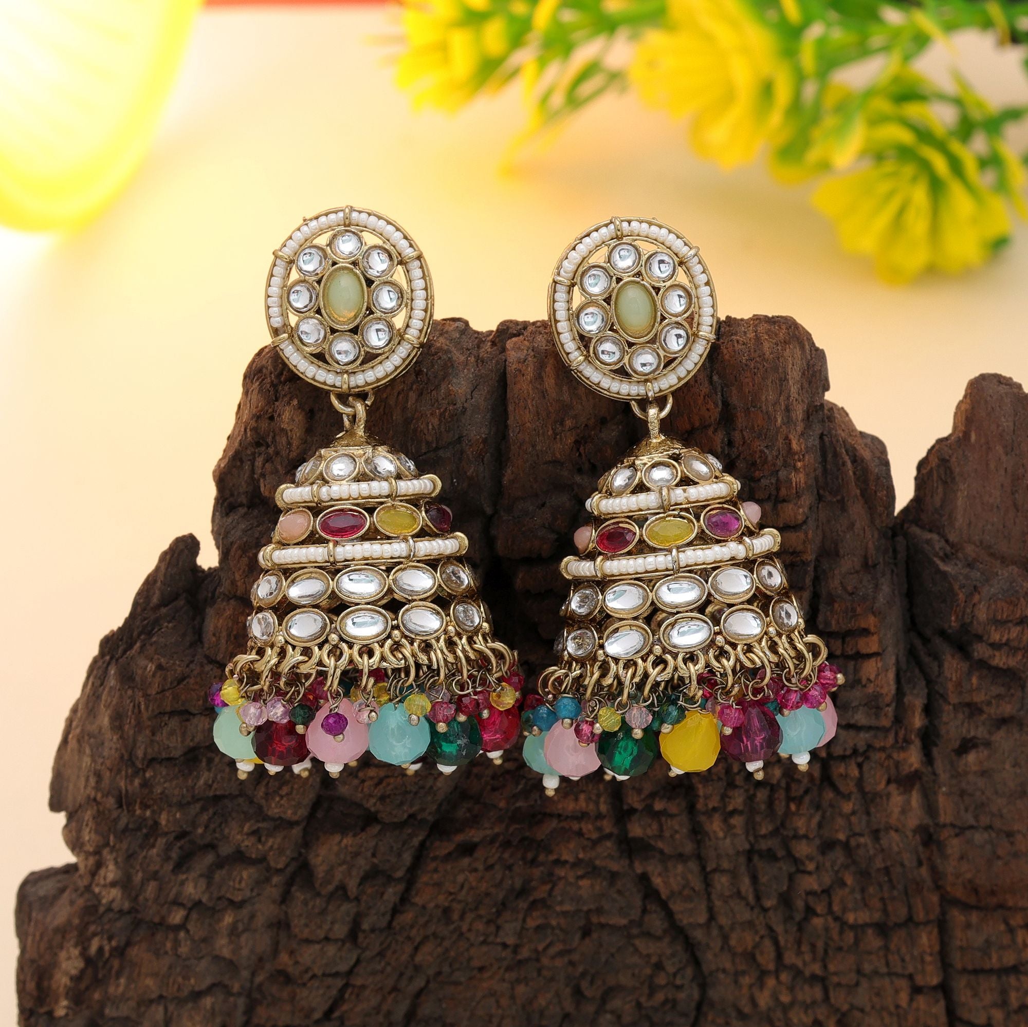 Multi-Color Kundan Earrings - Wedding