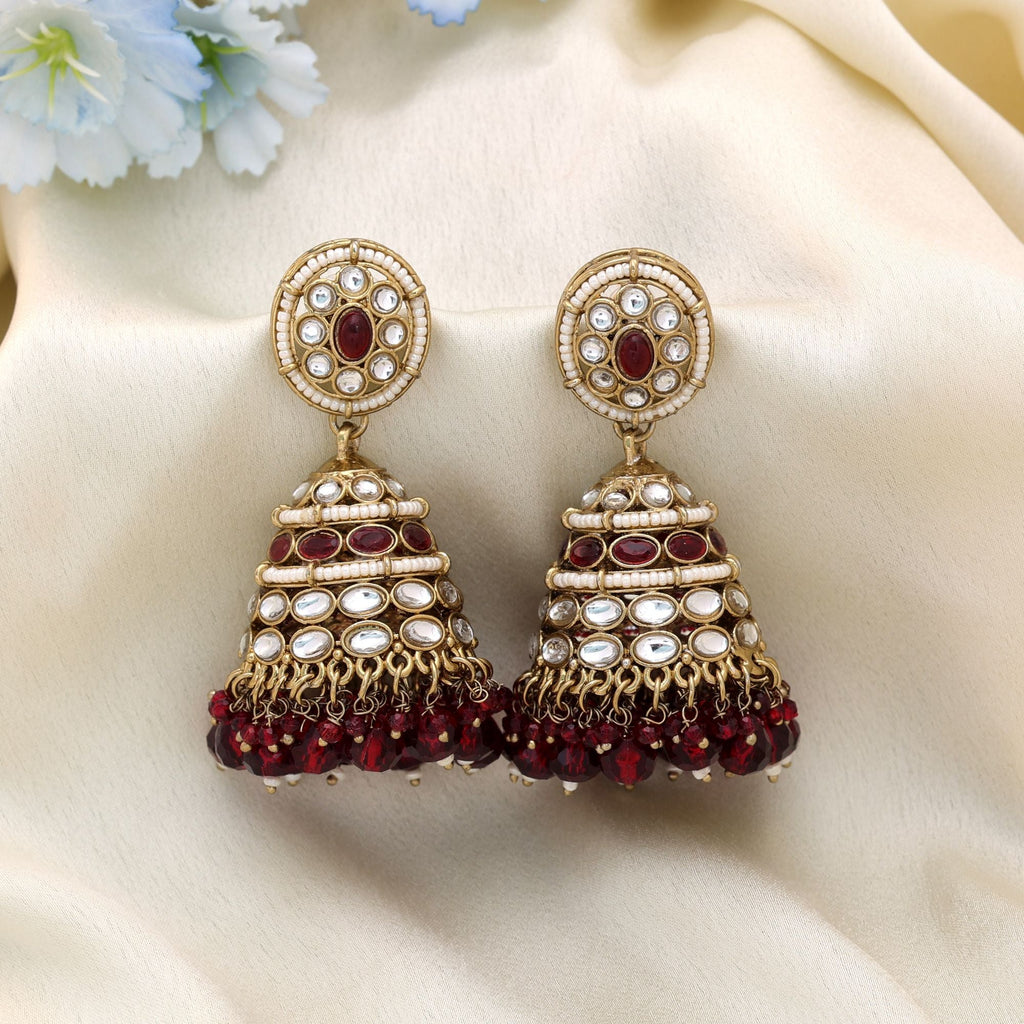 Maroon Kundan Earrings - Grand Occasion