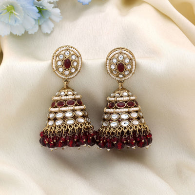 Maroon Kundan Earrings - Grand Occasion