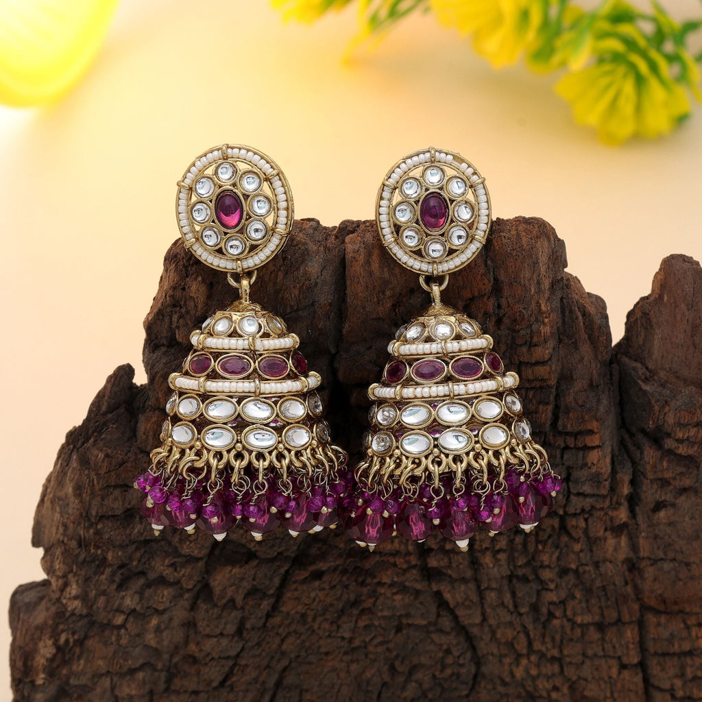 Purple Kundan Earrings - Party Celebration