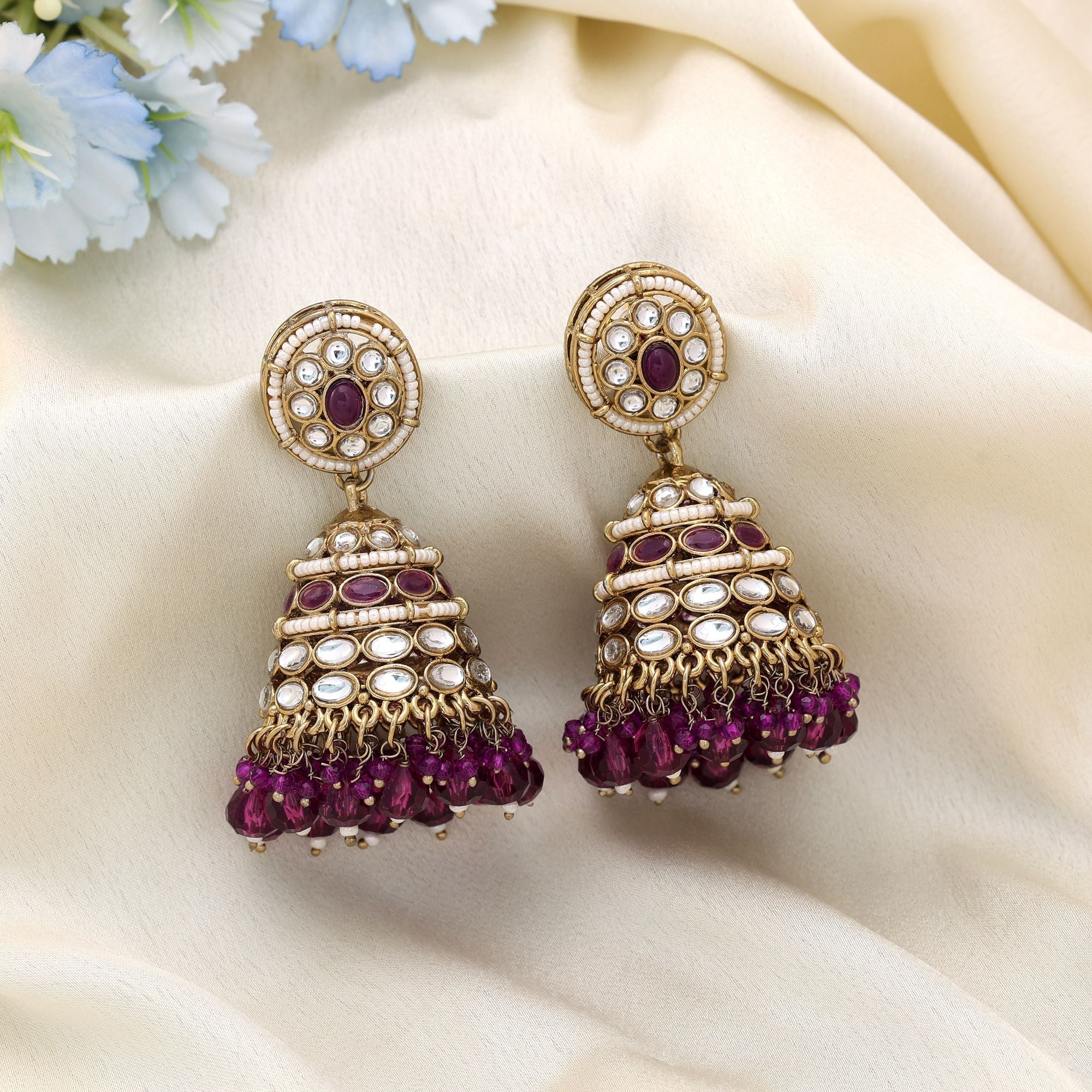 Purple Kundan Earrings - Party Celebration