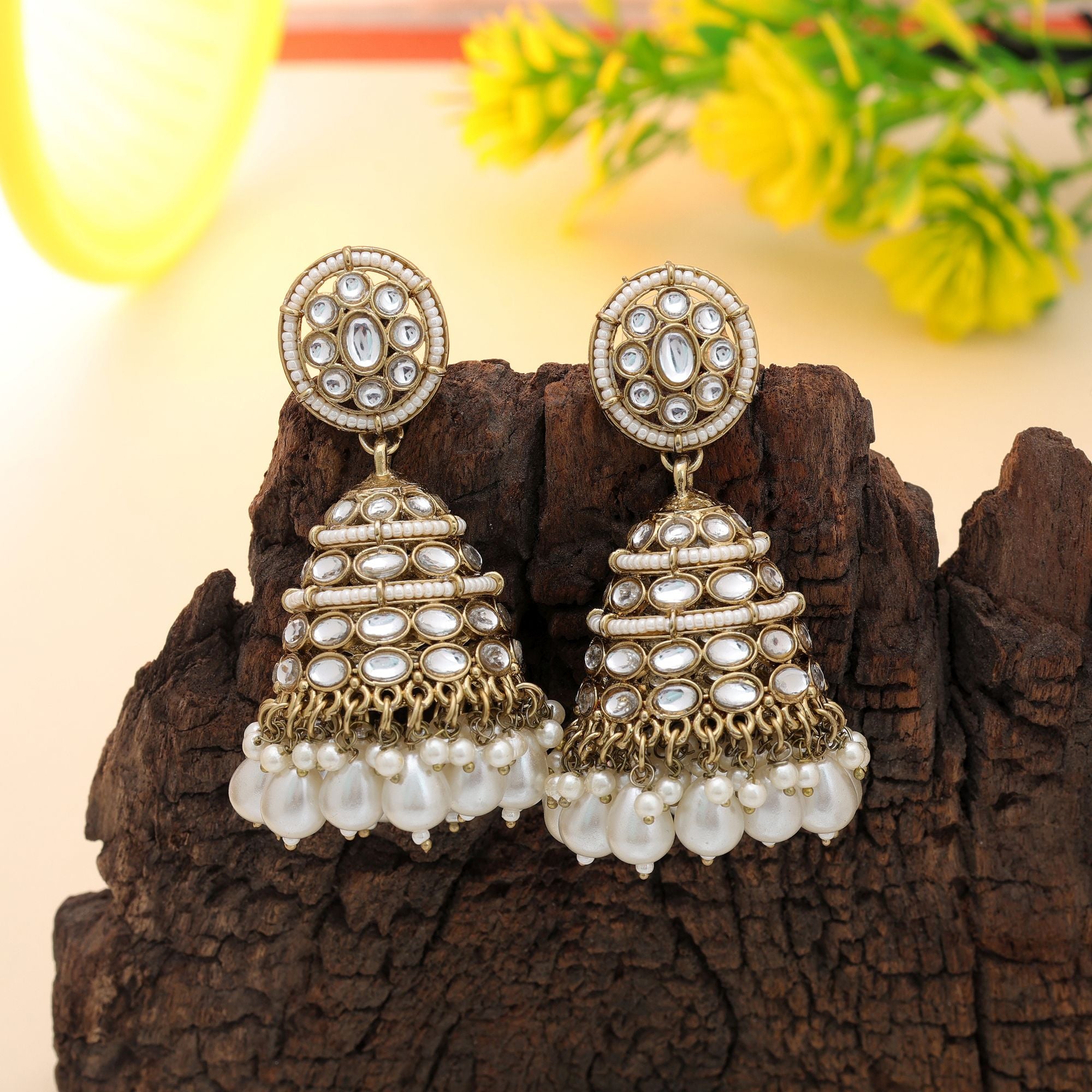 Pure White Kundan Earrings - Bridal