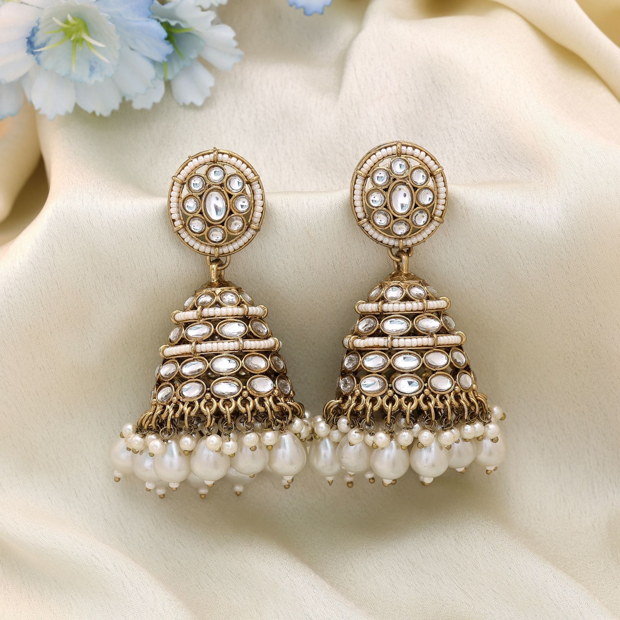 Pure White Kundan Earrings - Bridal