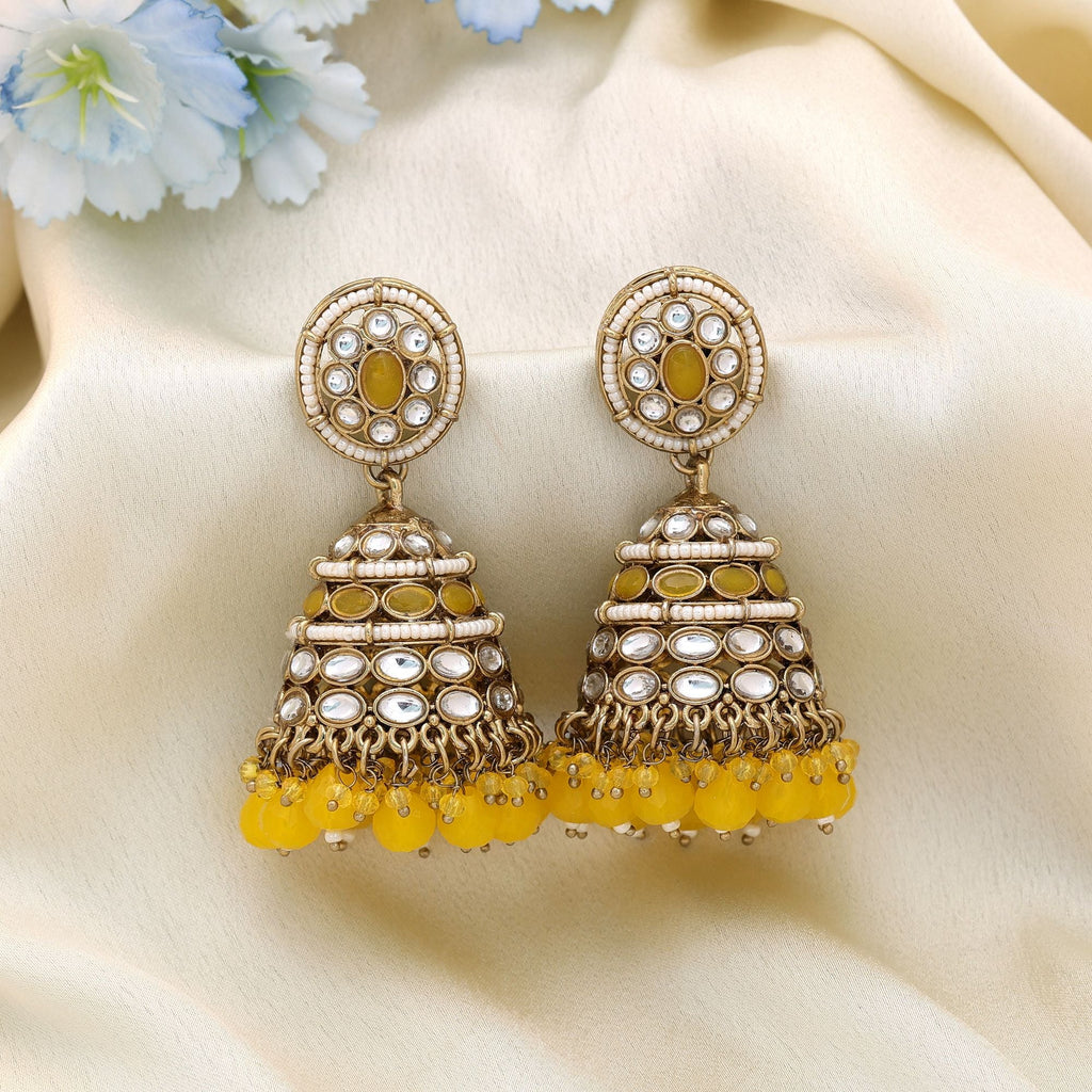 Yellow Kundan Earrings - Festive Fashion