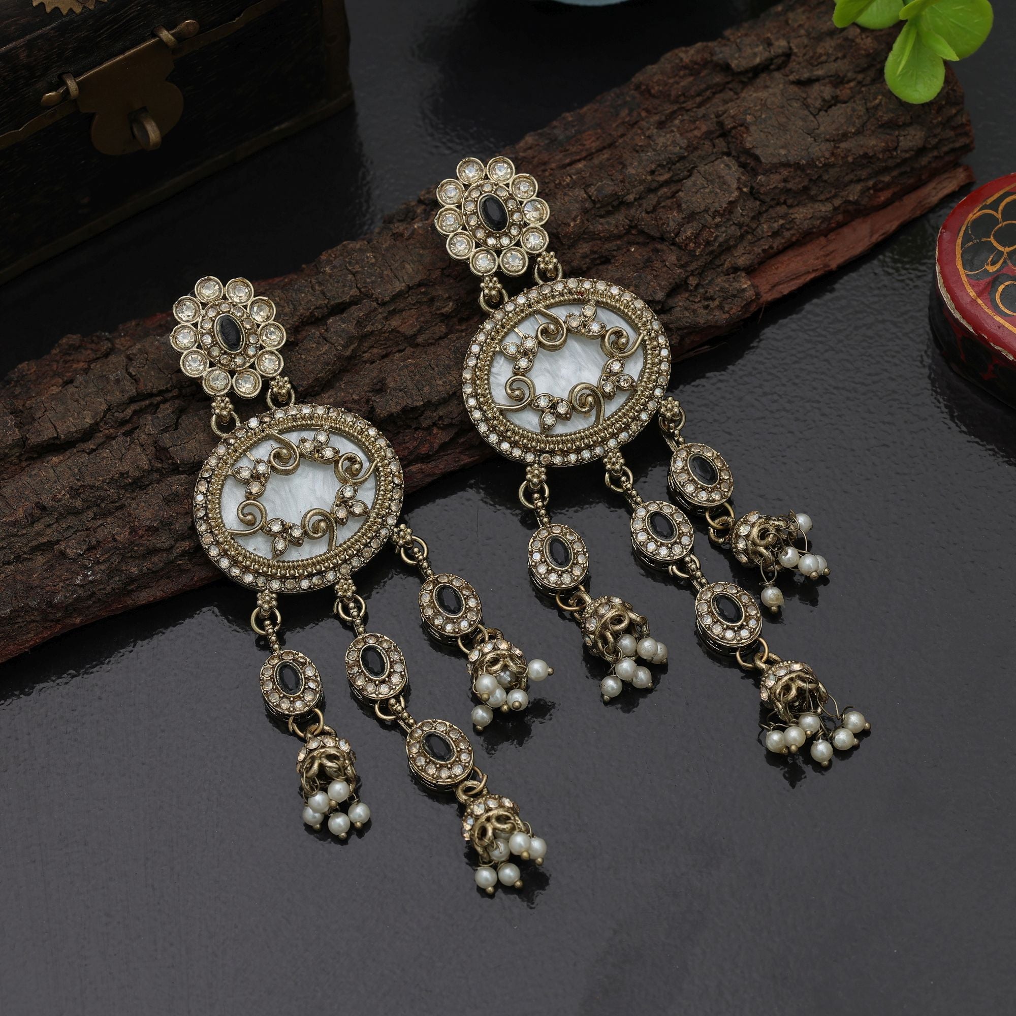 Bold Black Kundan Earrings