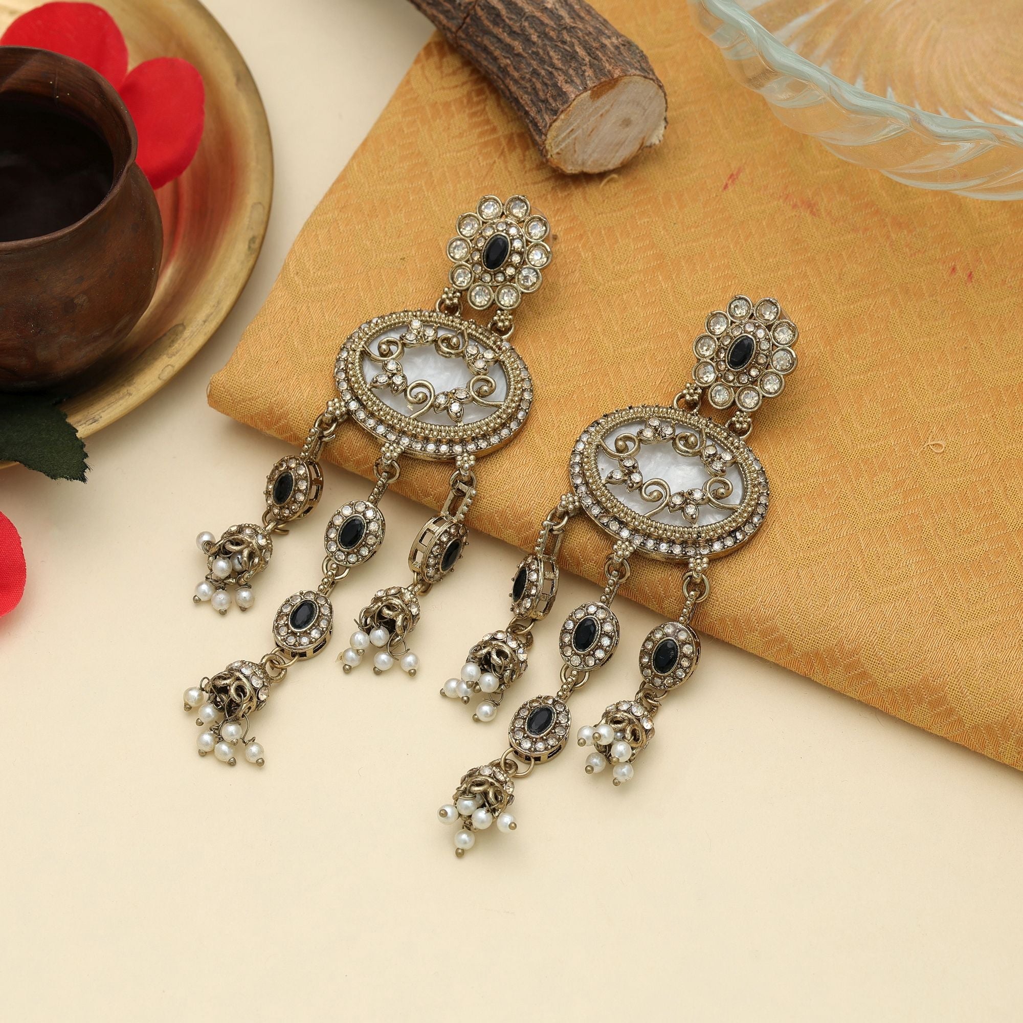 Bold Black Kundan Earrings
