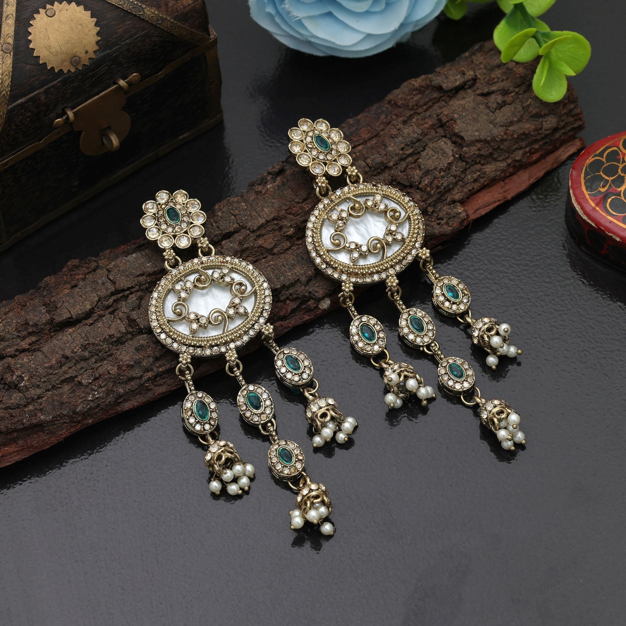 Bright Green Kundan Earrings