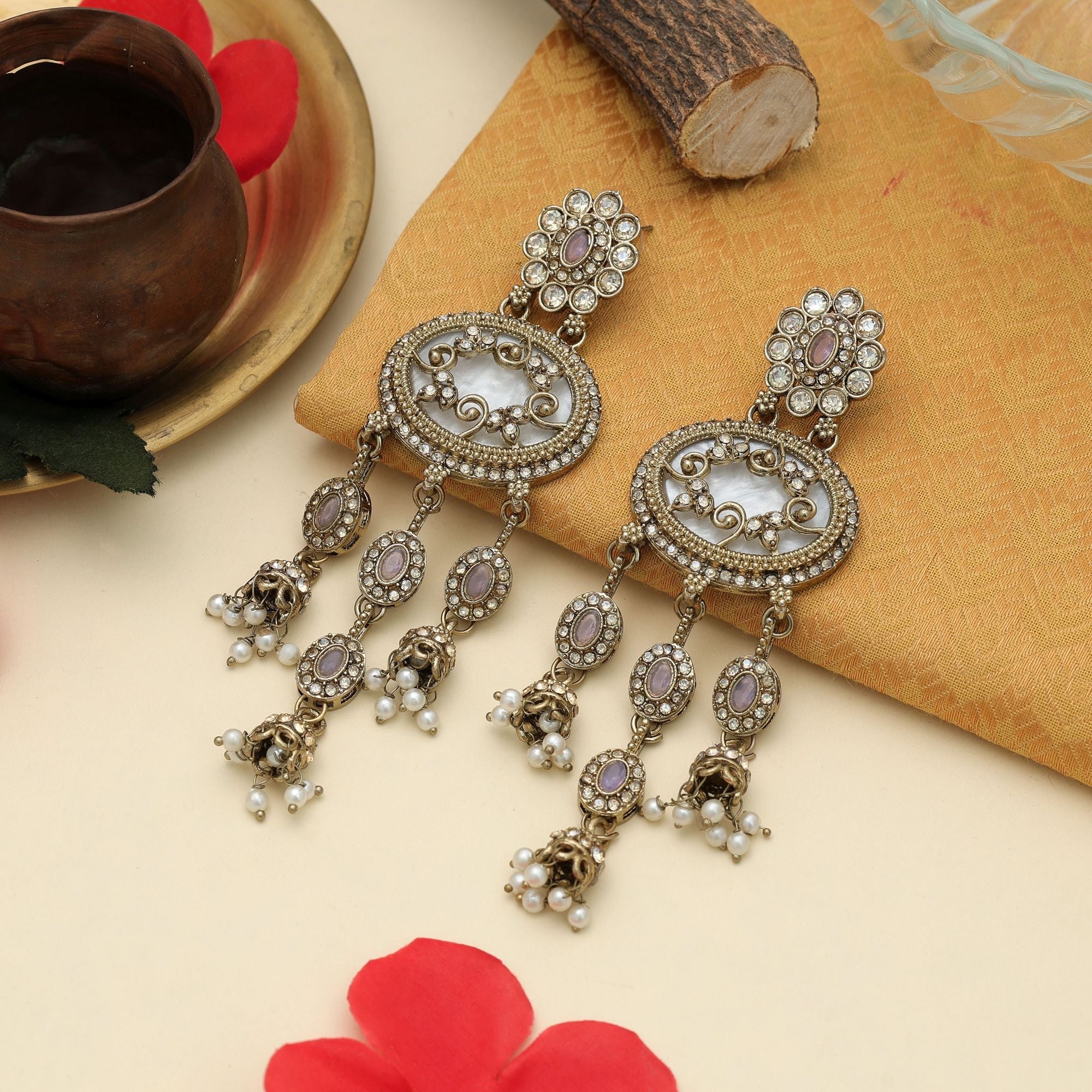 Lovely Light Purple Kundan Earrings