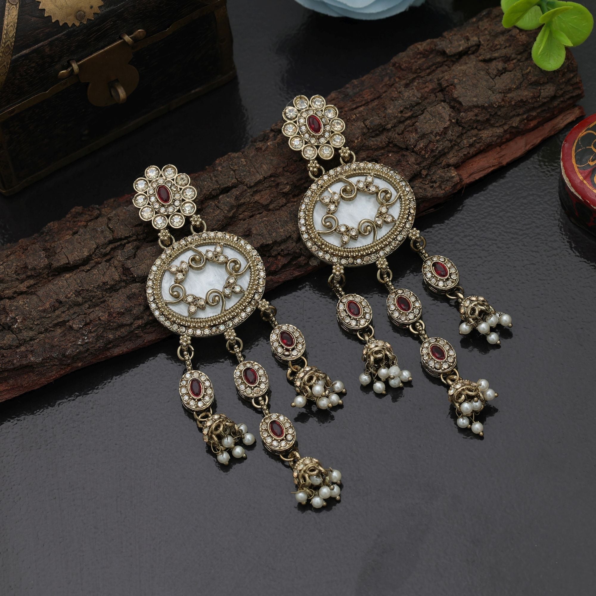 Rich Maroon Kundan Earrings