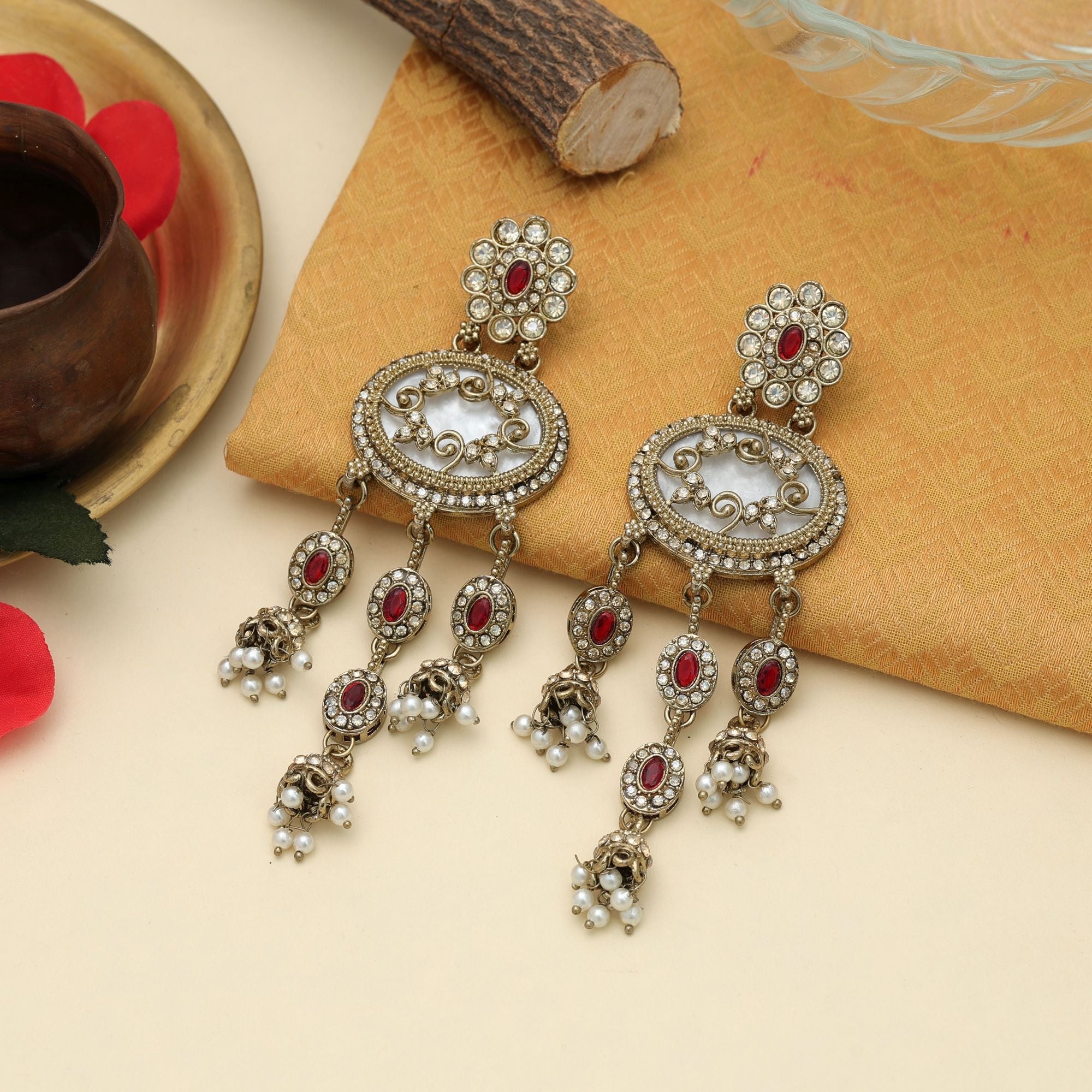 Rich Maroon Kundan Earrings