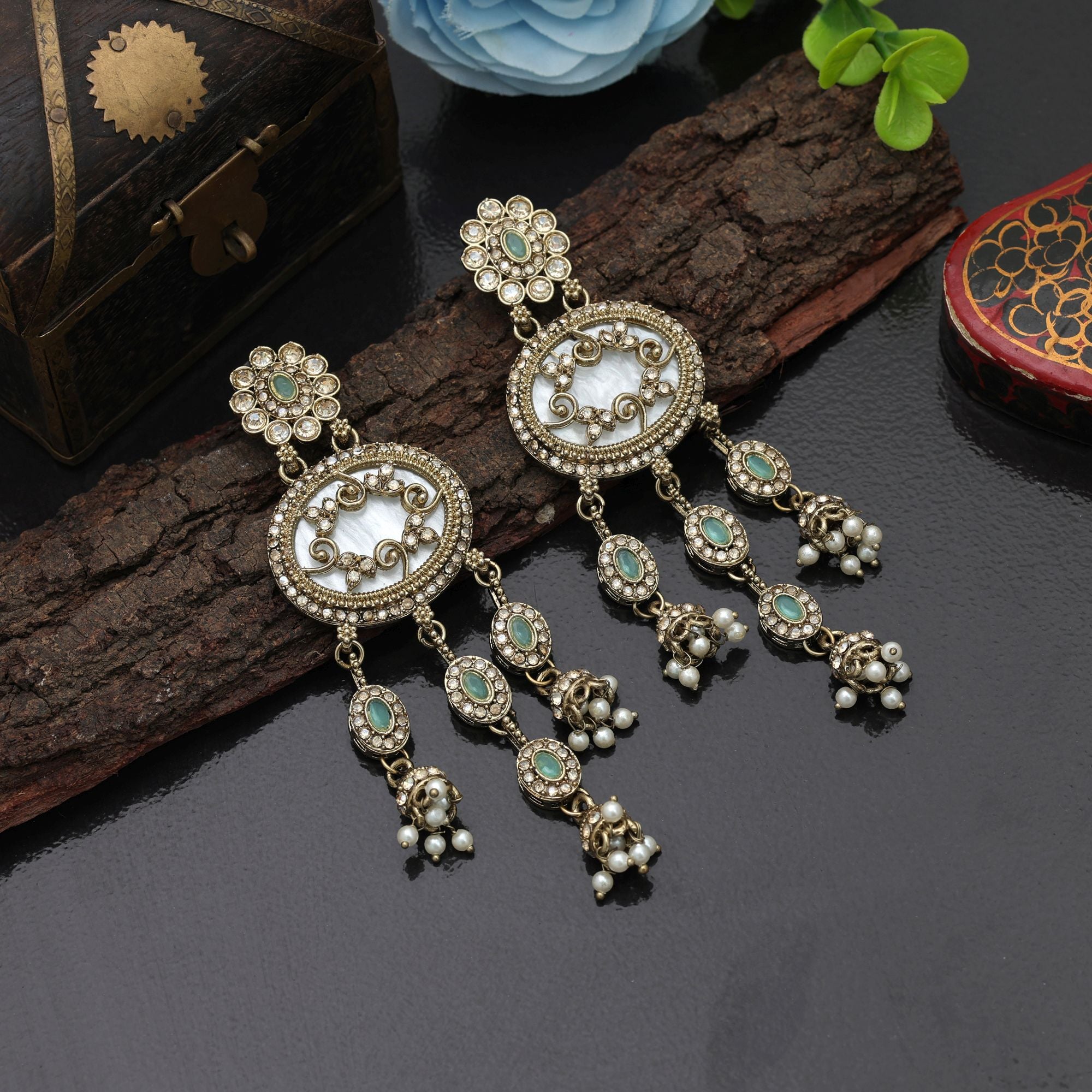 Fresh Pista Green Kundan Earrings