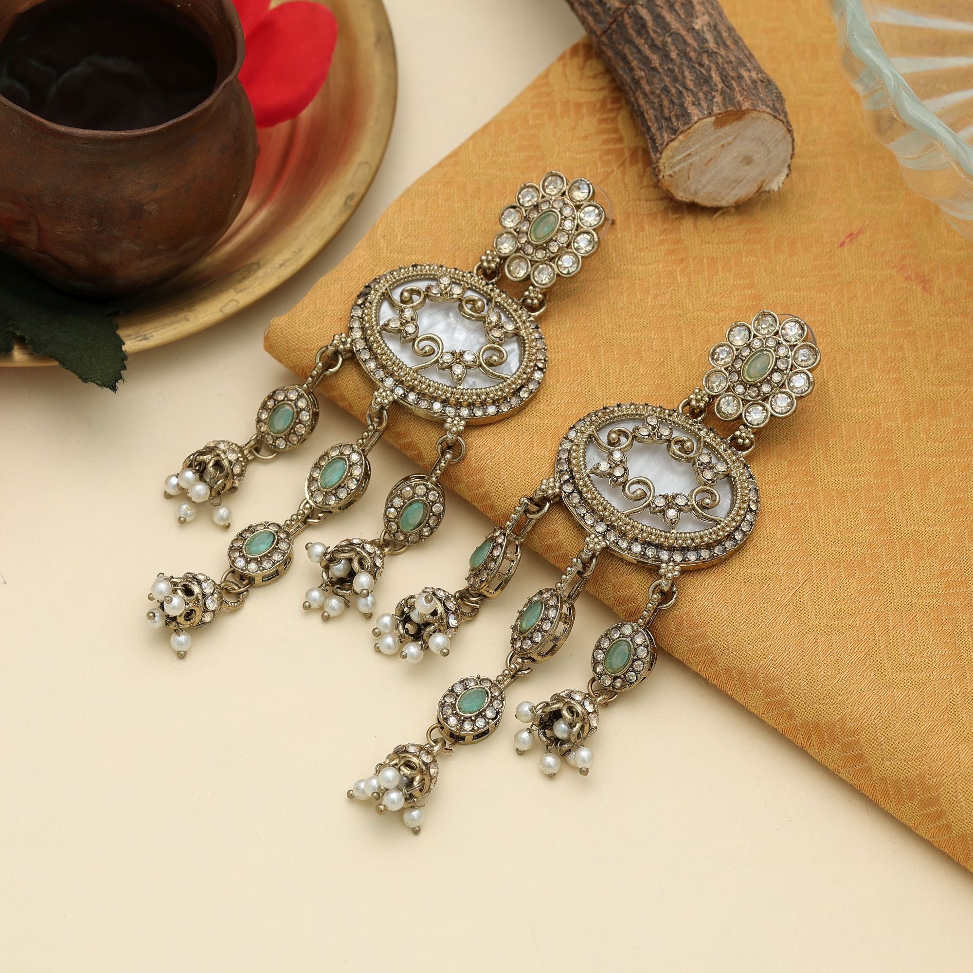 Fresh Pista Green Kundan Earrings