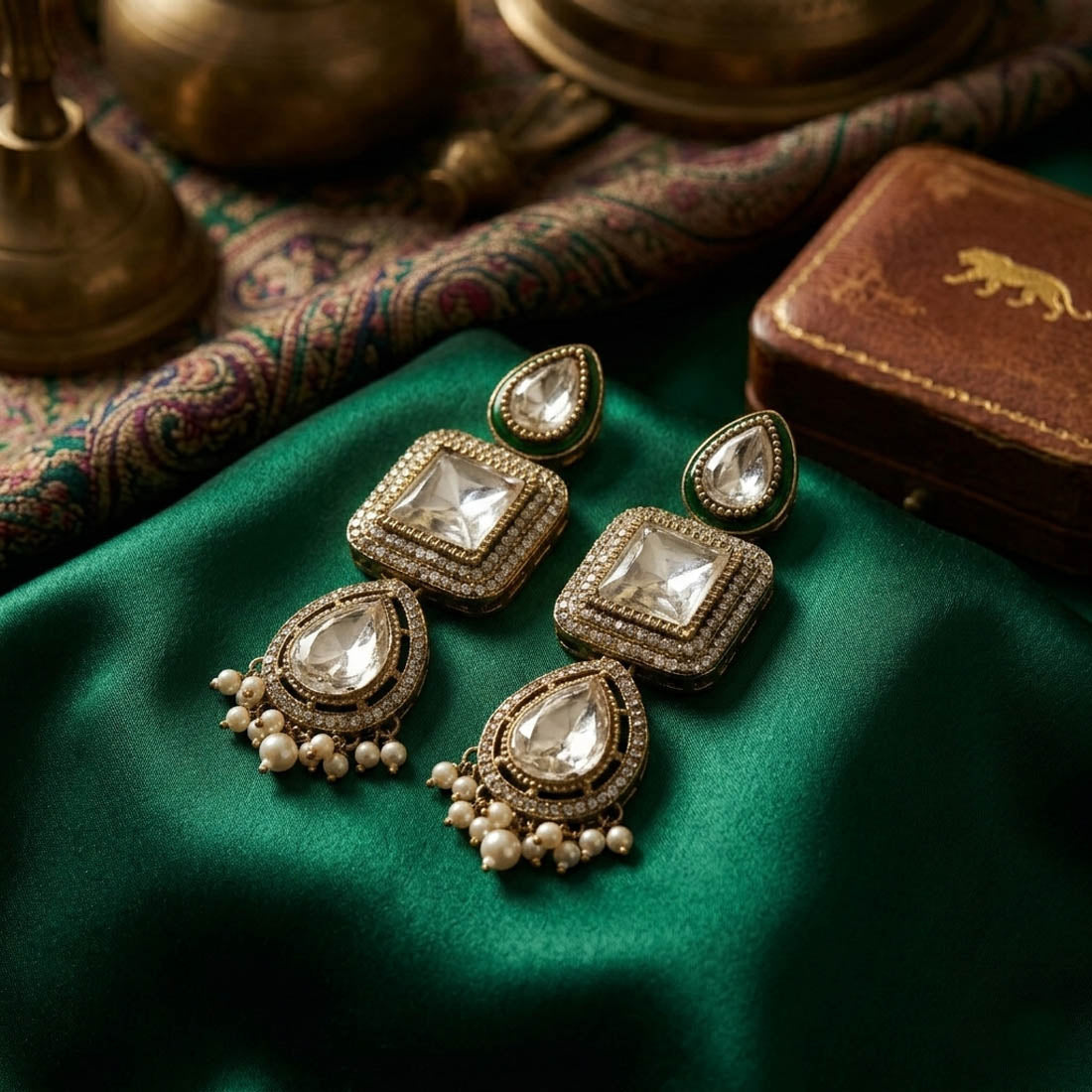 White Color Kundan Earrings Traditional Ethnic Fashion