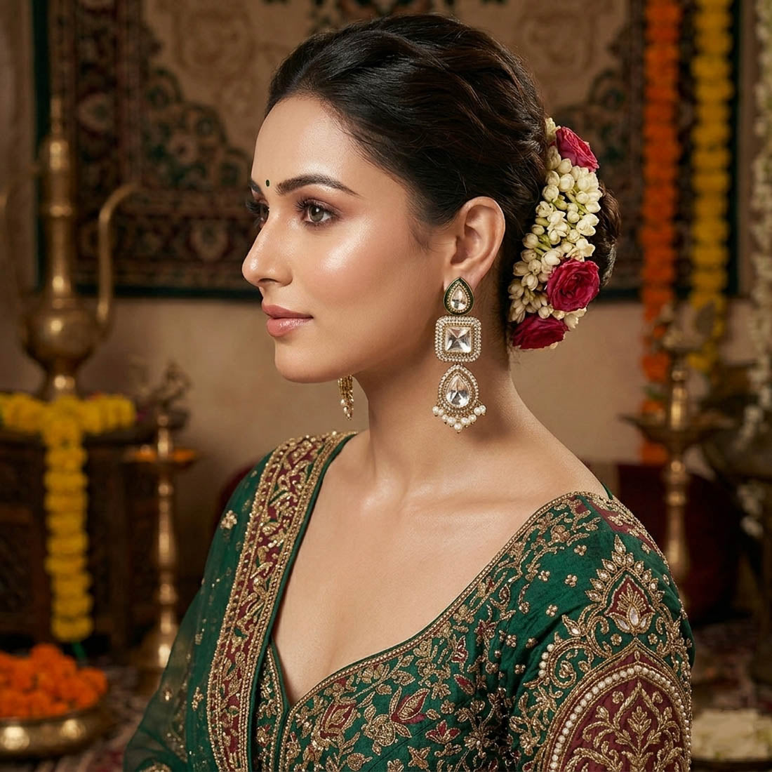 White Color Kundan Earrings Traditional Ethnic Fashion