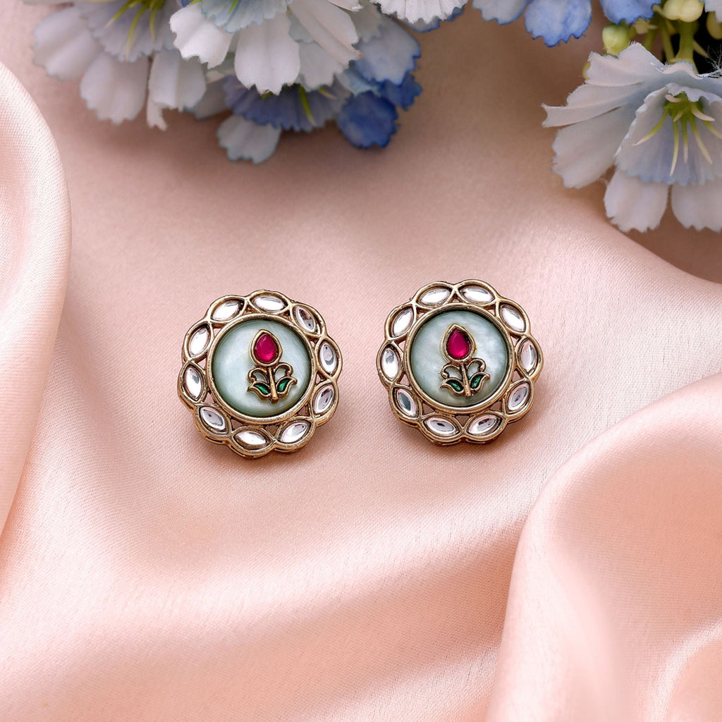 Aqua Color Kundan Earrings Festive Designer Style