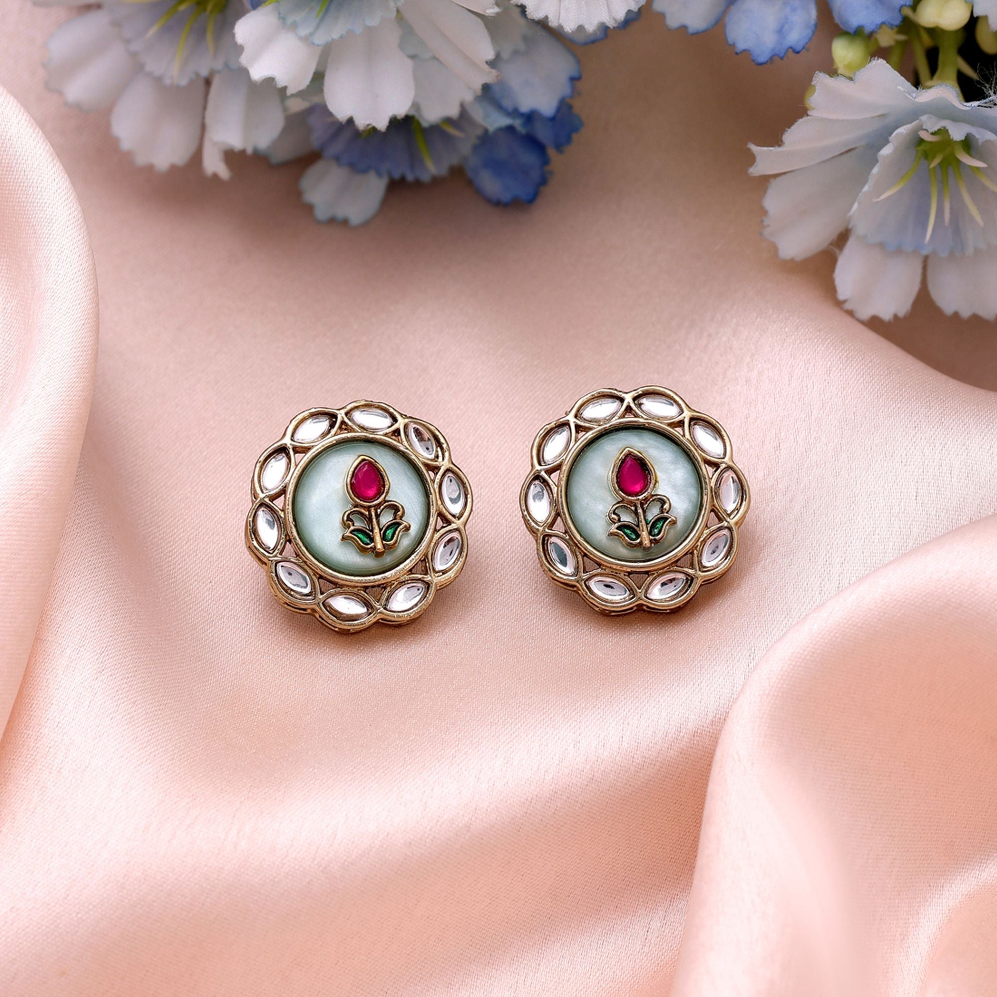 Aqua Color Kundan Earrings Festive Designer Style