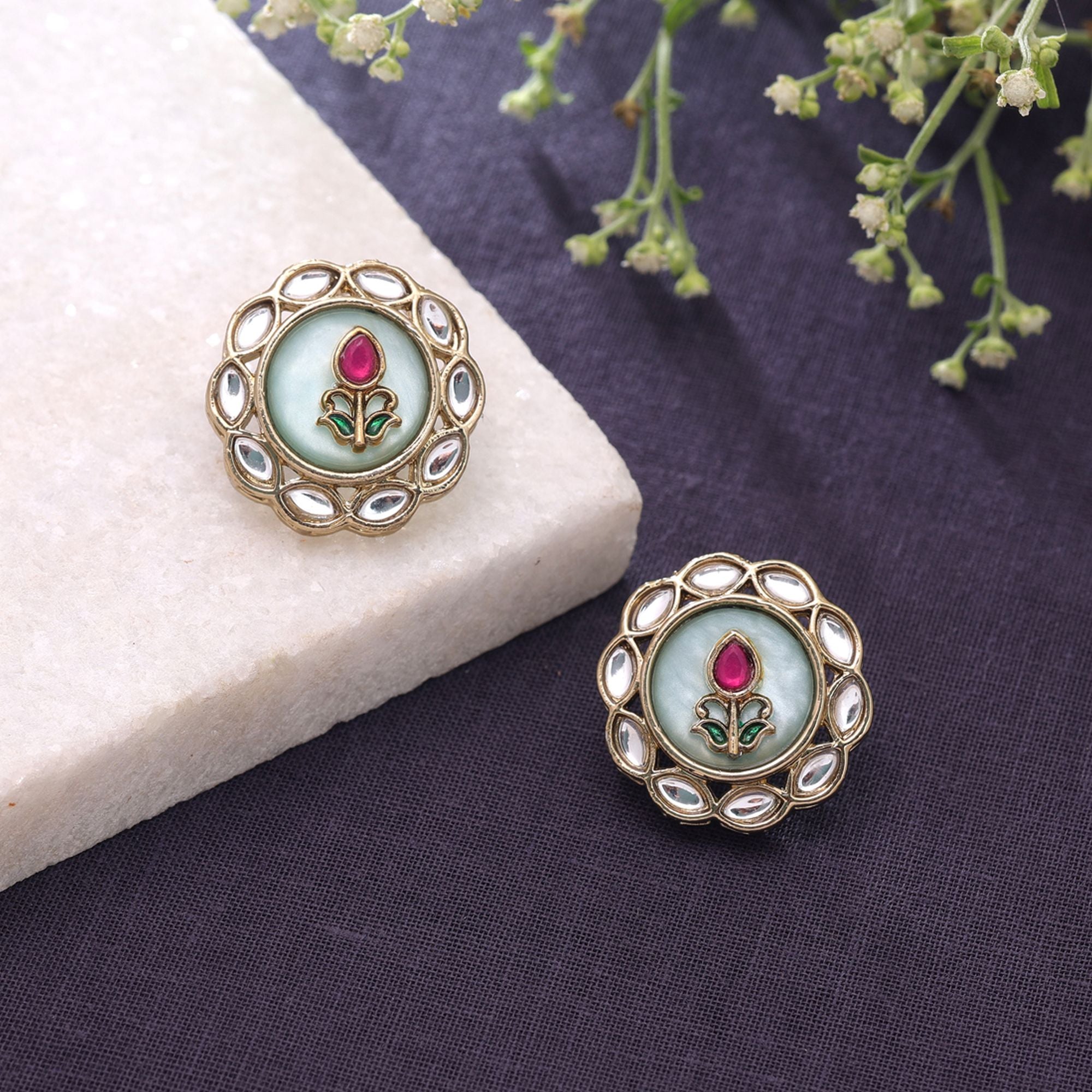 Aqua Color Kundan Earrings Festive Designer Style