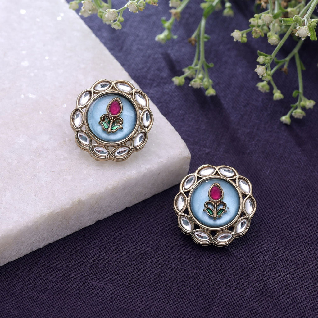 Blue Color Kundan Earrings Traditional Jewelry Appeal