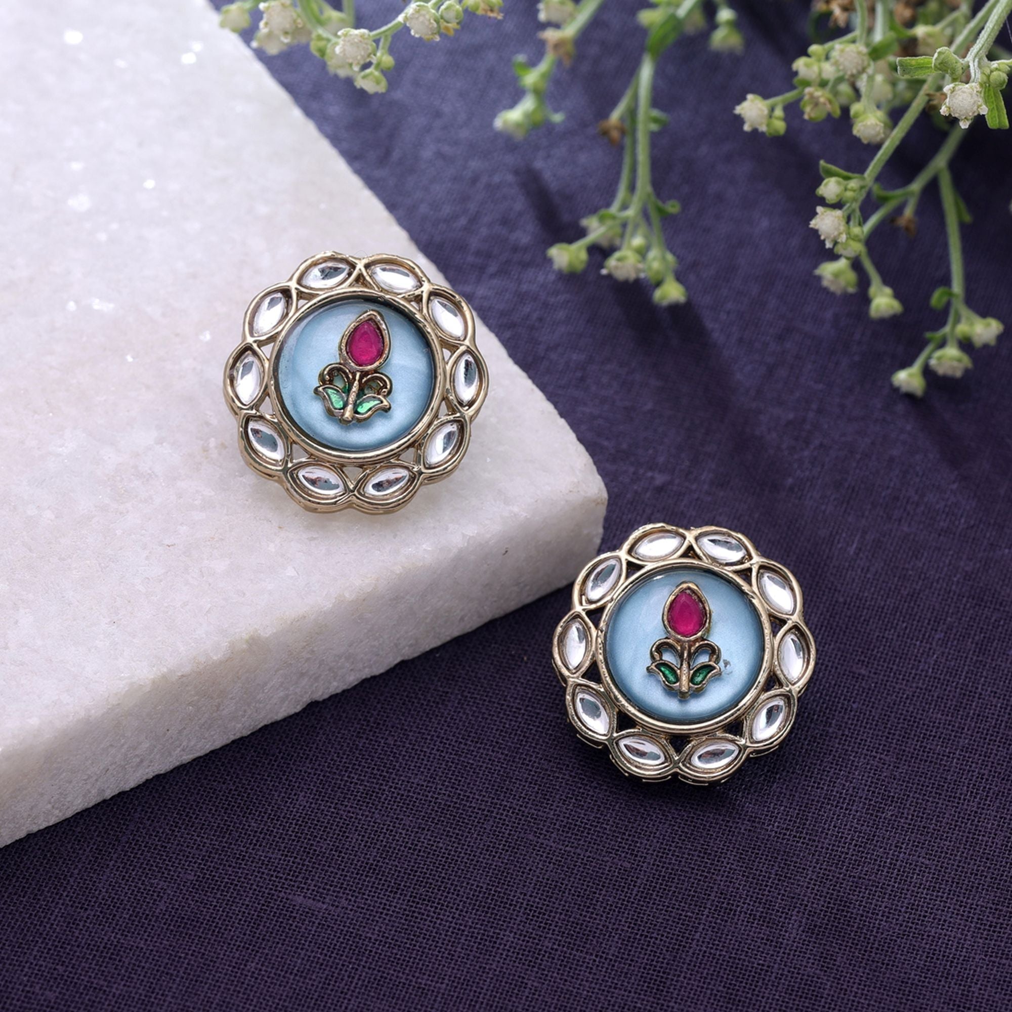 Blue Color Kundan Earrings Traditional Jewelry Appeal