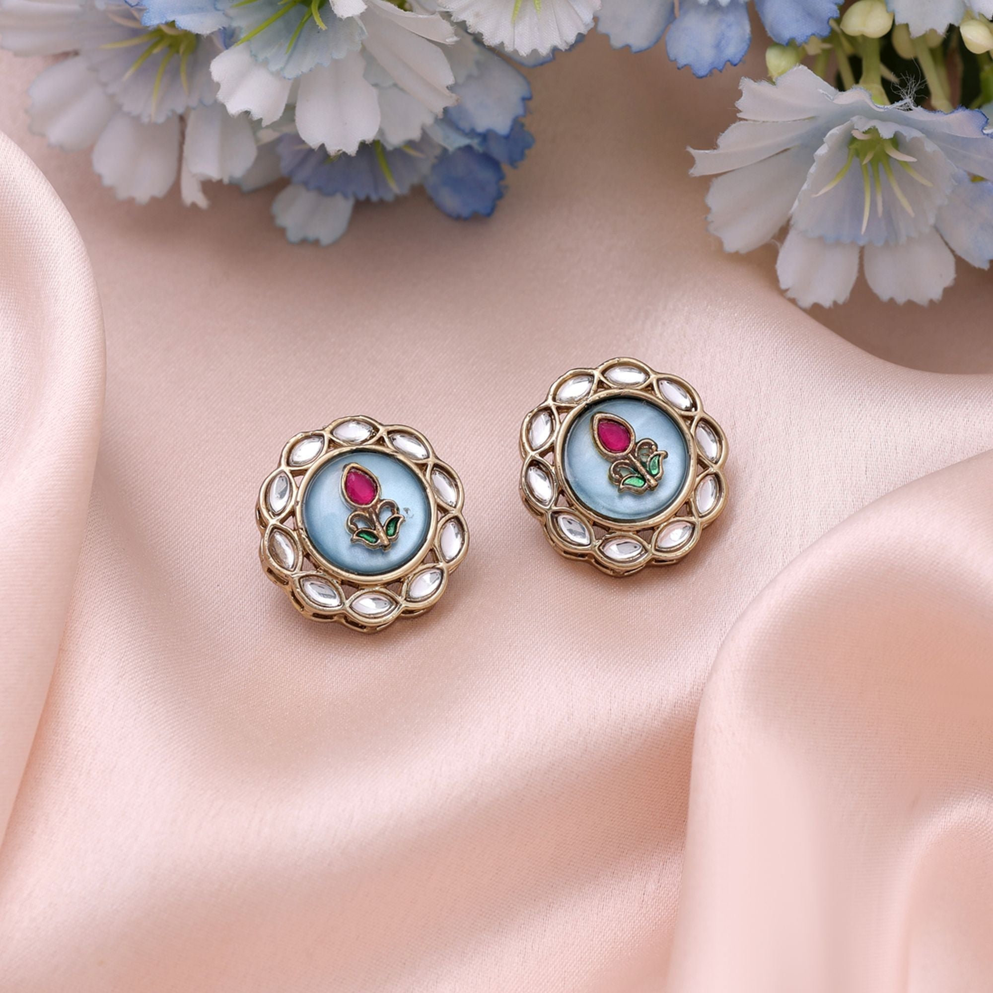 Blue Color Kundan Earrings Traditional Jewelry Appeal