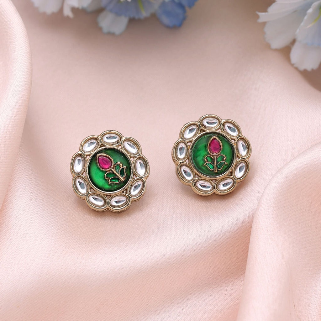 Green Color Kundan Earrings Festive Designer Style