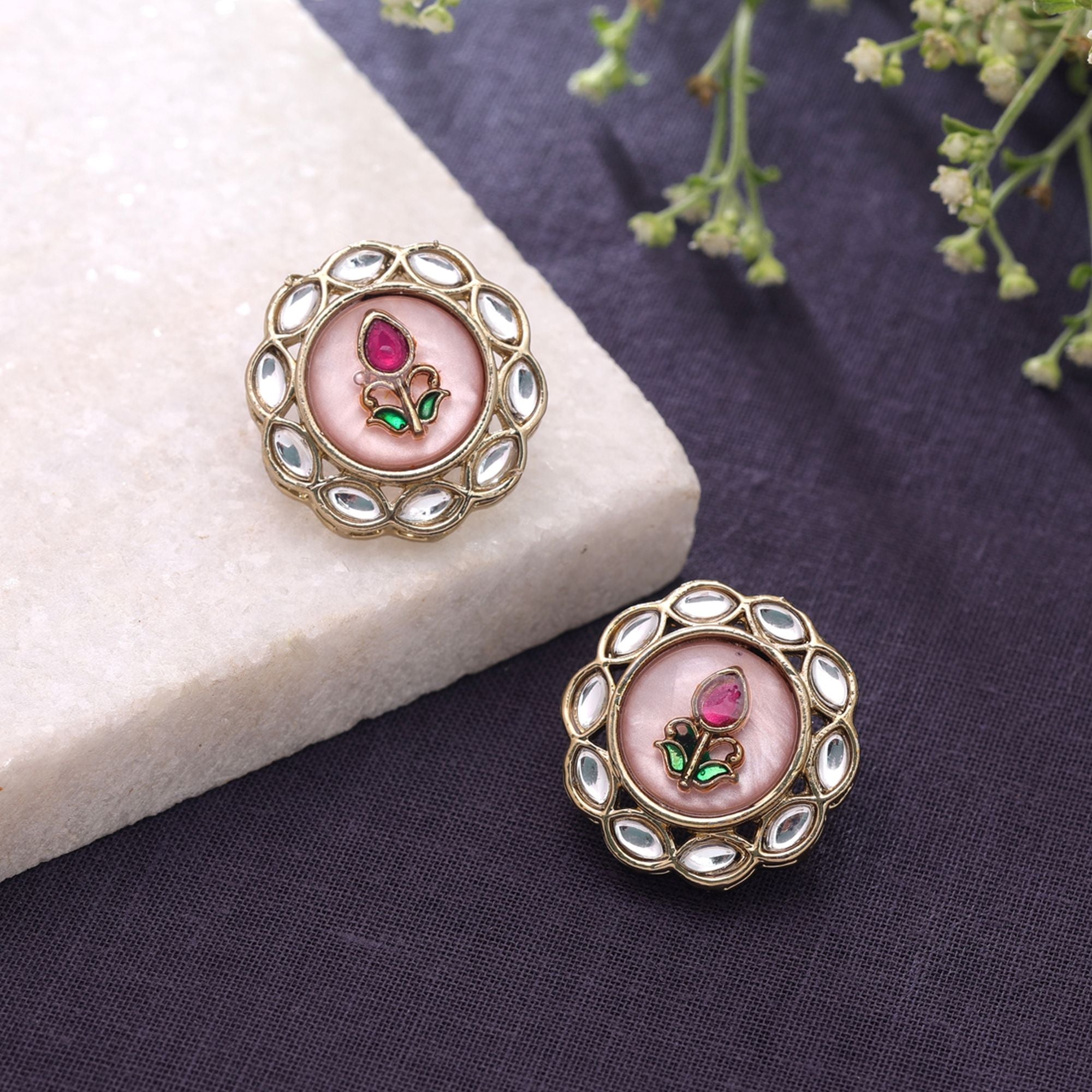 Light Pink Color Kundan Earrings Handmade Ethnic Design