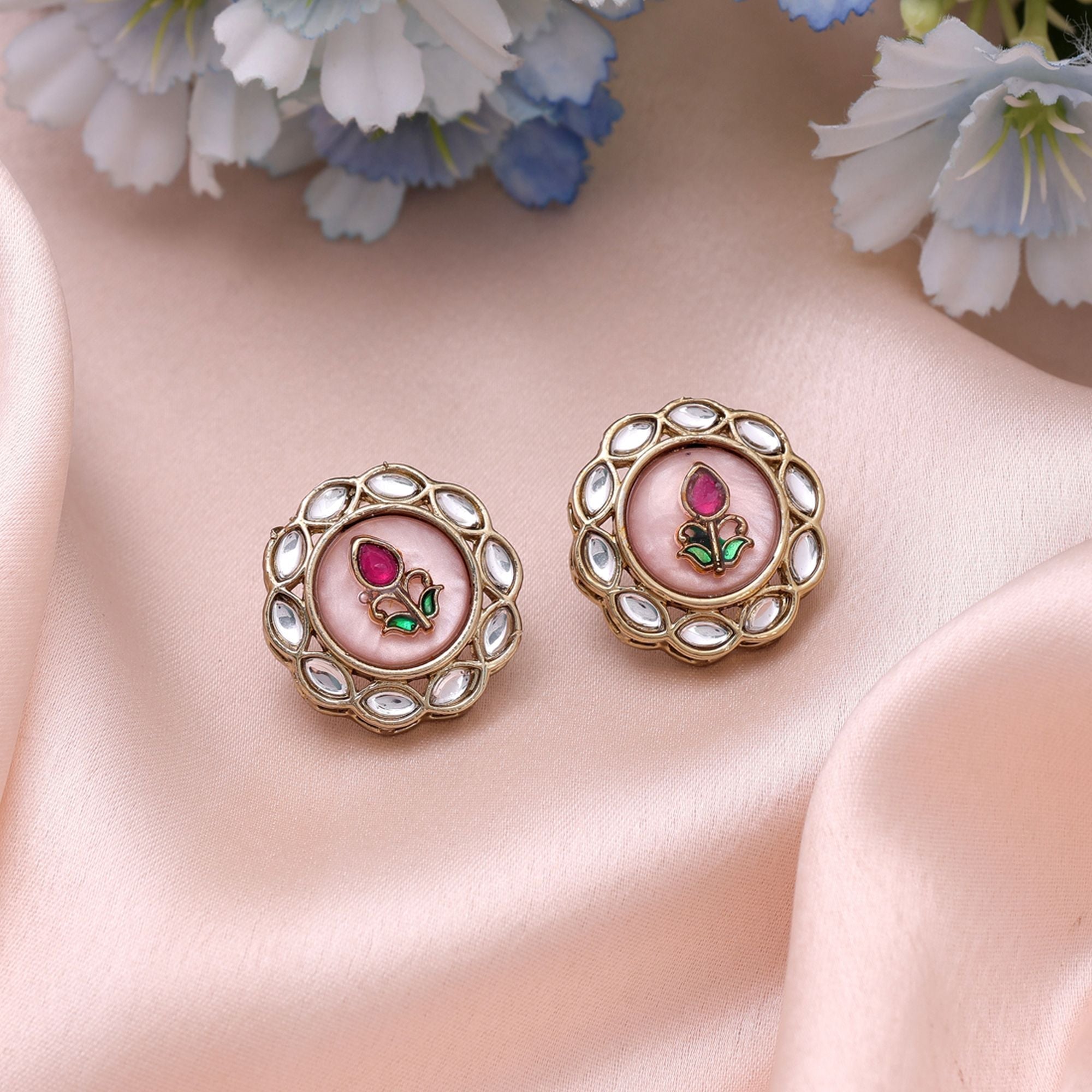 Light Pink Color Kundan Earrings Handmade Ethnic Design