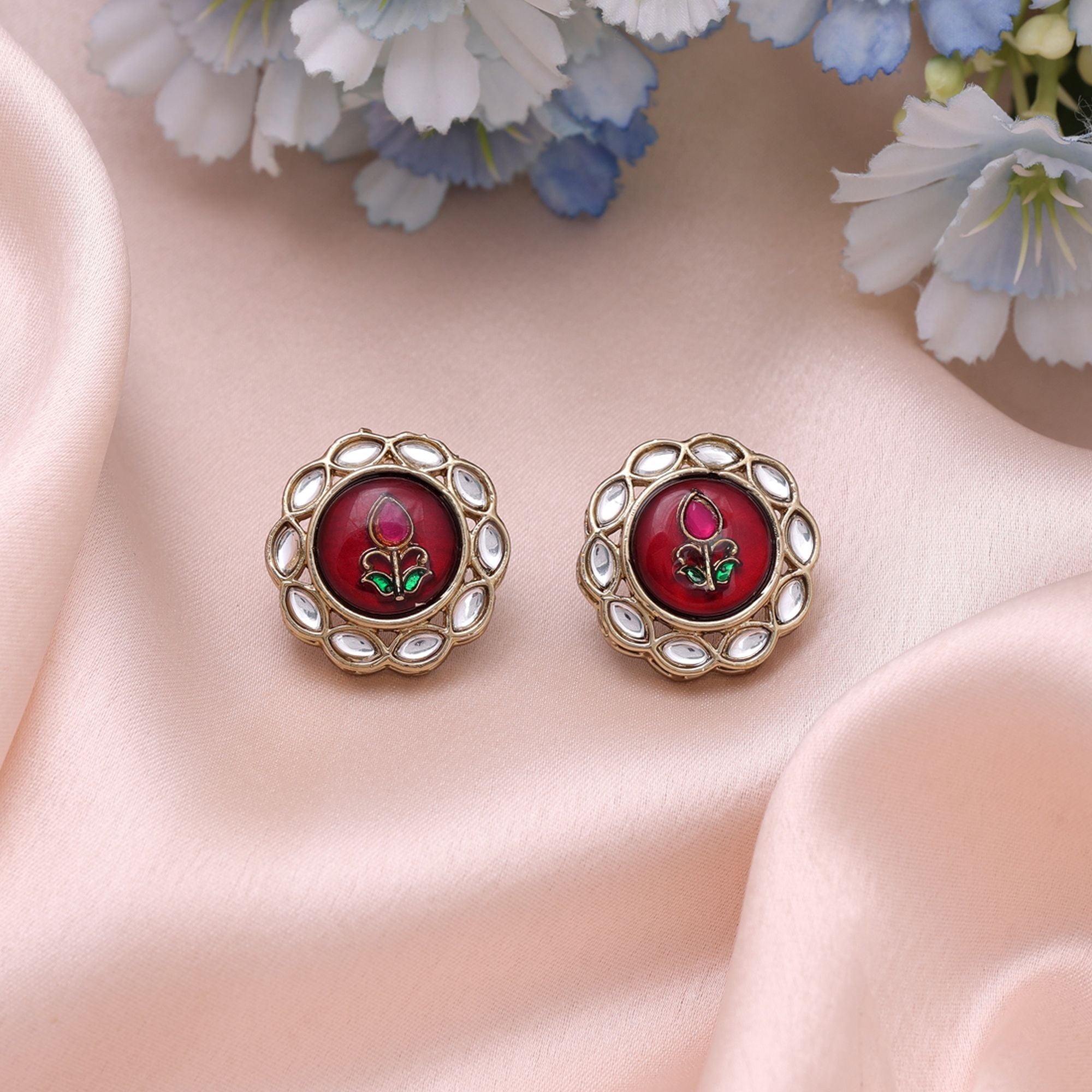 Maroon Color Kundan Earrings Ethnic Party Wear