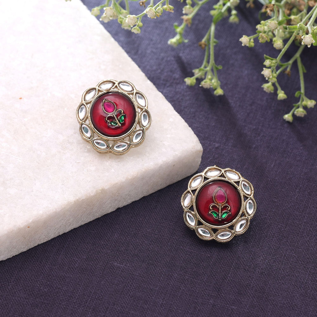 Maroon Color Kundan Earrings Ethnic Party Wear