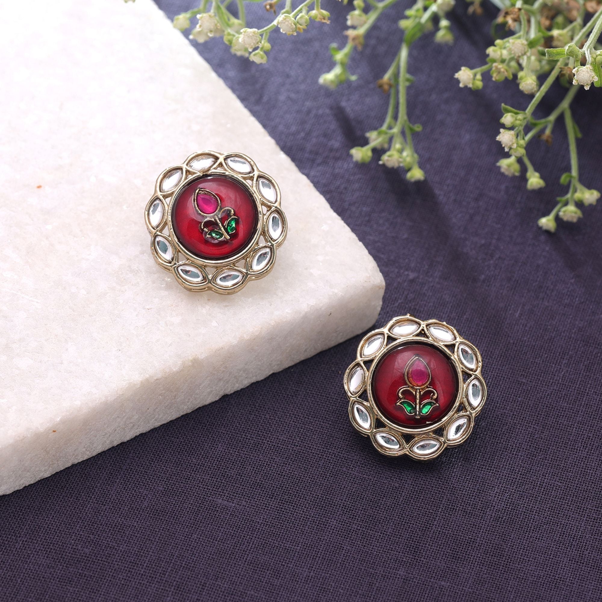 Maroon Color Kundan Earrings Ethnic Party Wear