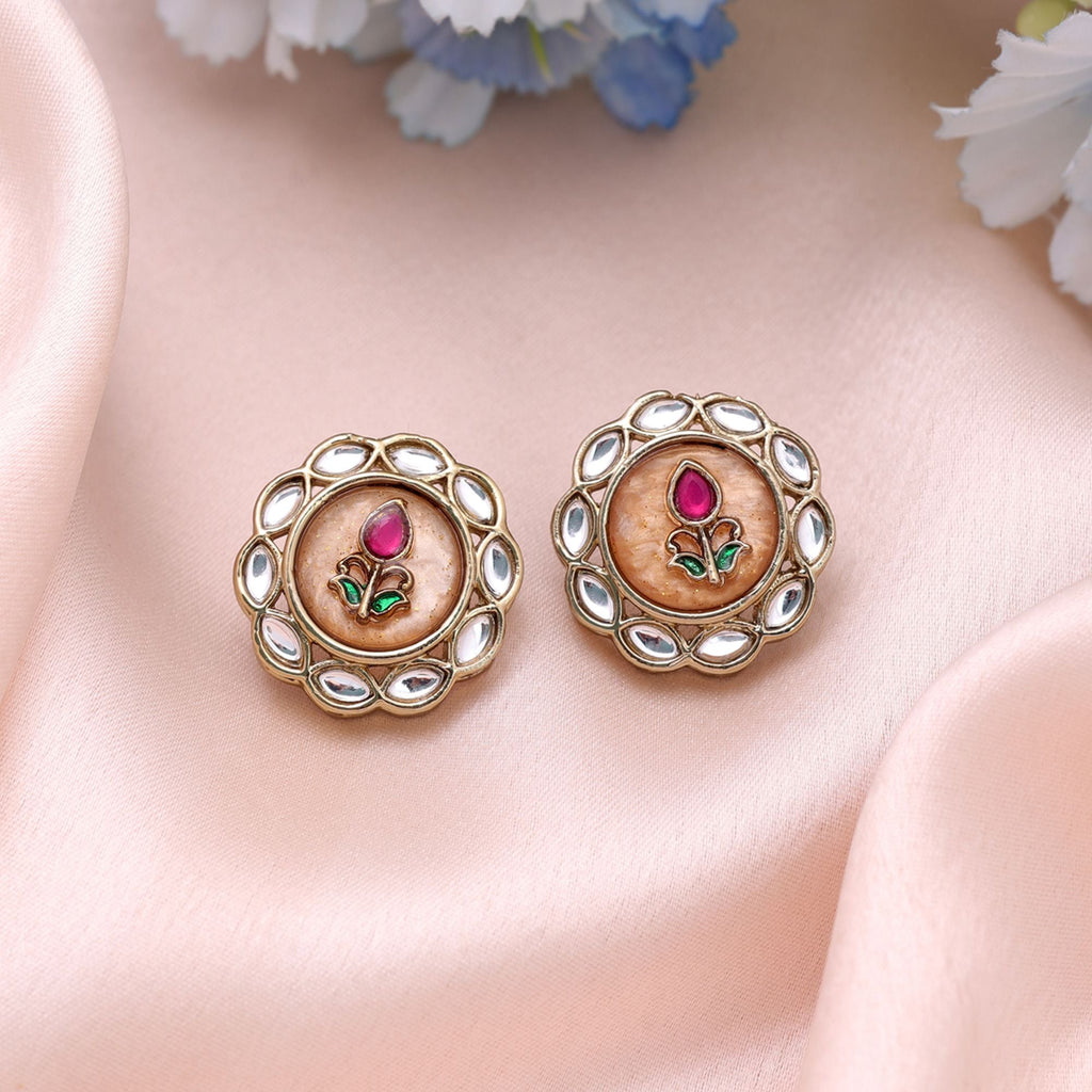 Peach Color Kundan Earrings Traditional Fashion Style