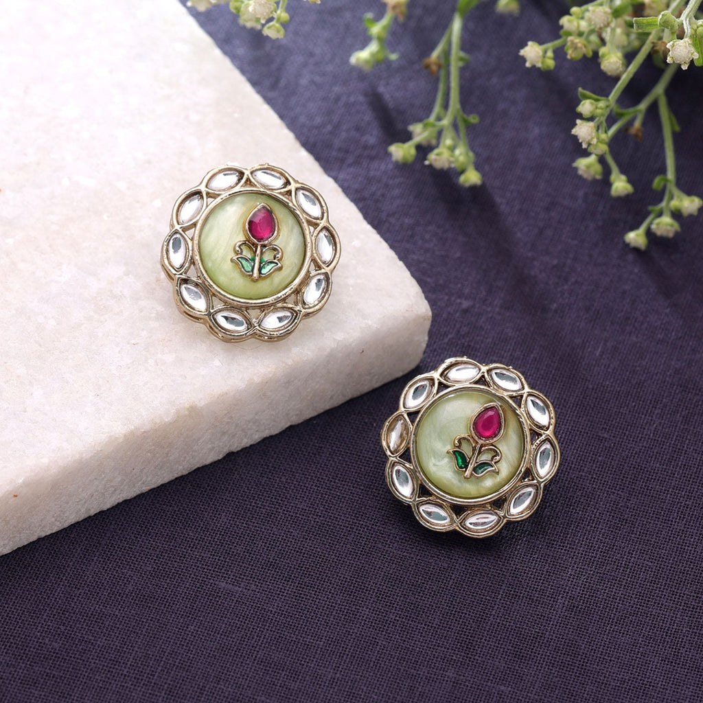 Pista Green Color Kundan Earrings Designer Jewelry Finish
