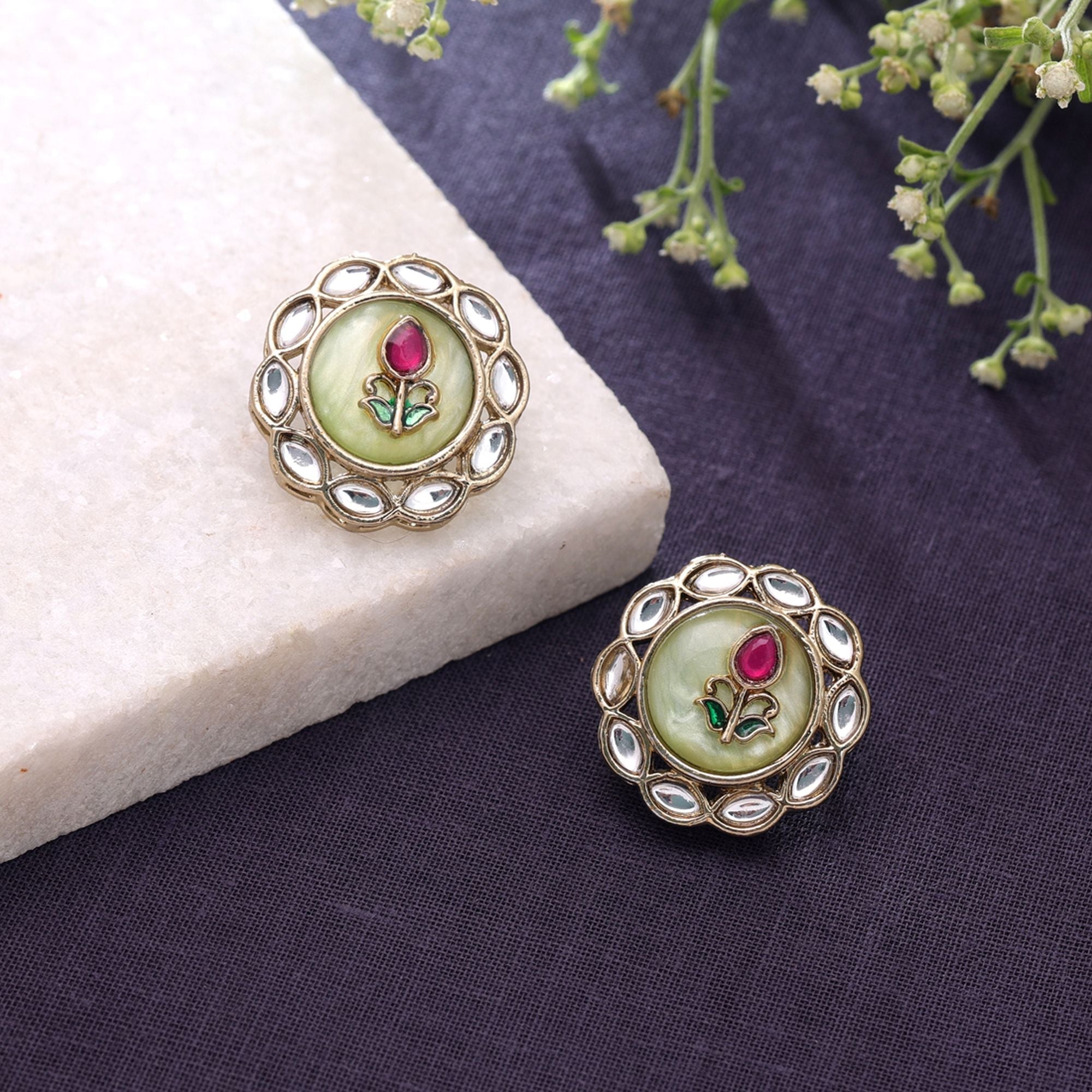 Pista Green Color Kundan Earrings Designer Jewelry Finish